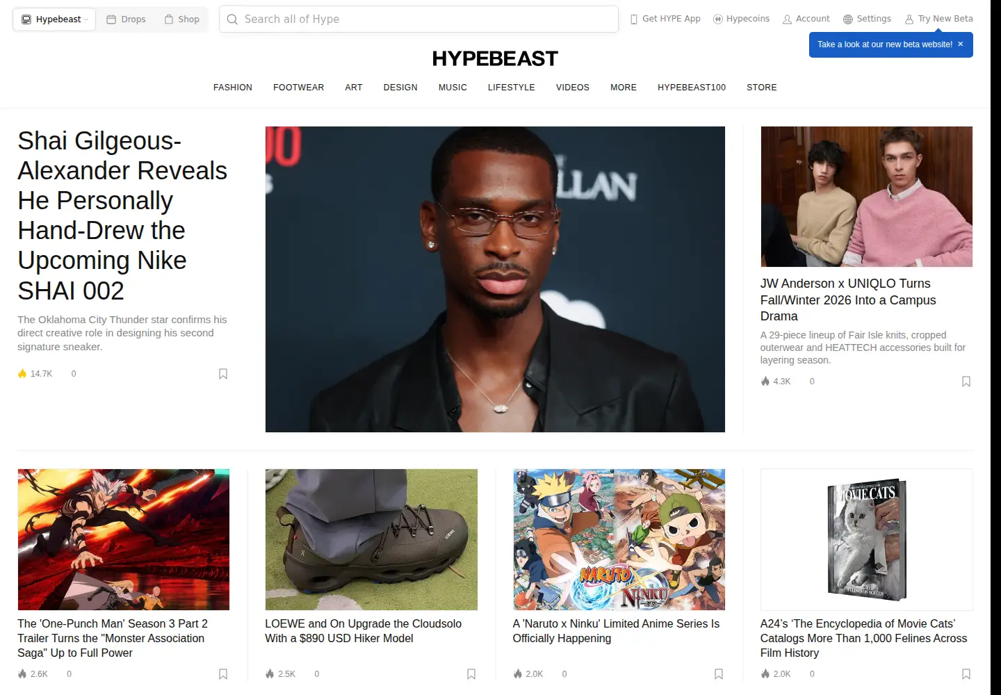 Screenshot of hypebeast.com