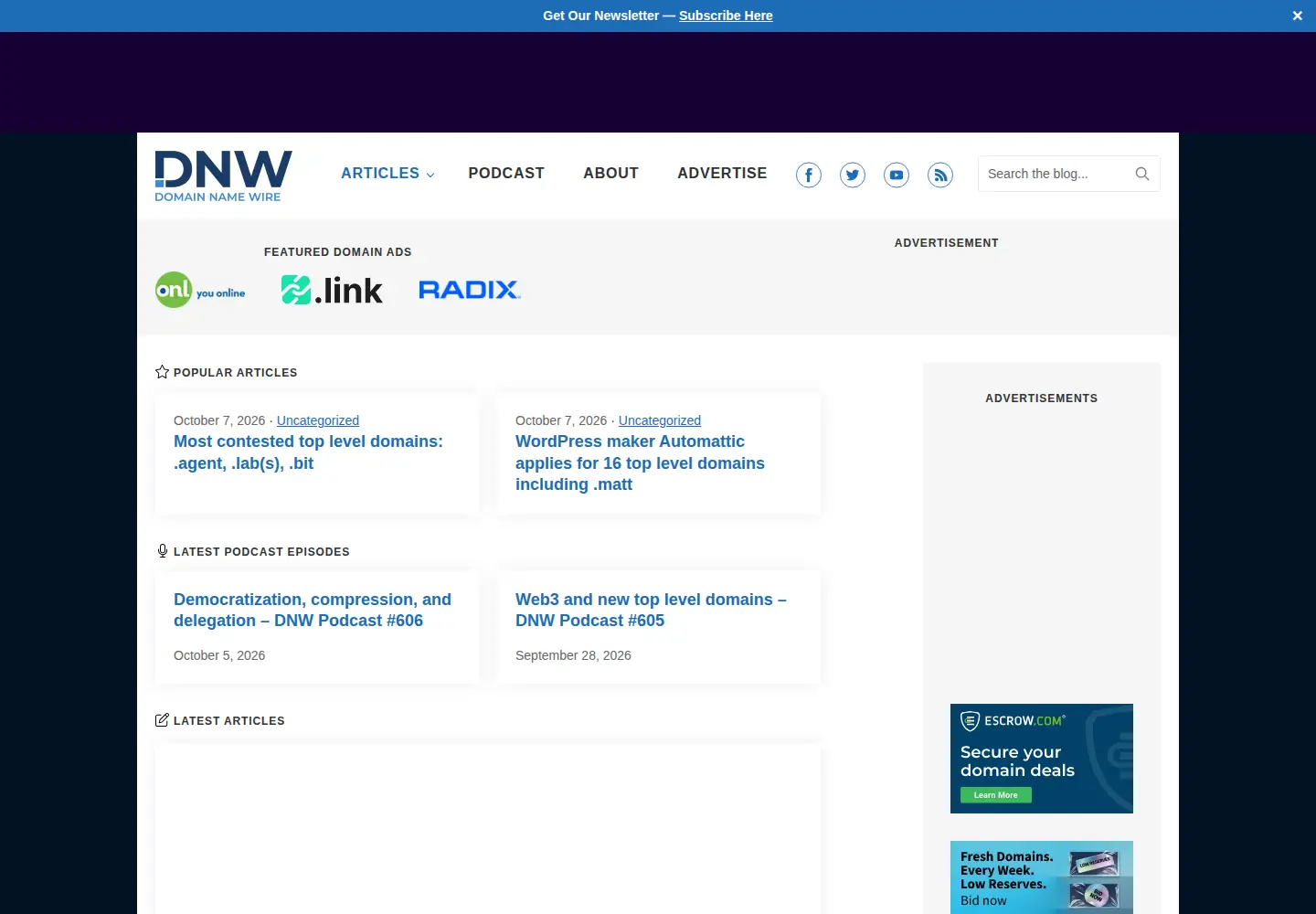 Screenshot of domainnamewire.com