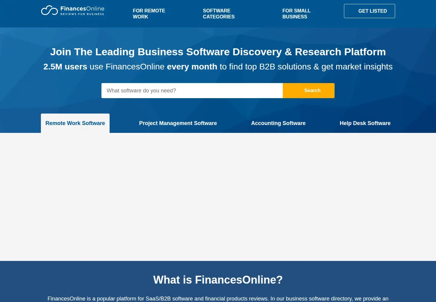 Captured homepage of financesonline.com in the current scan