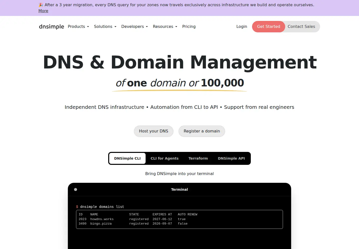 Captured homepage of dnsimple.com in the current scan