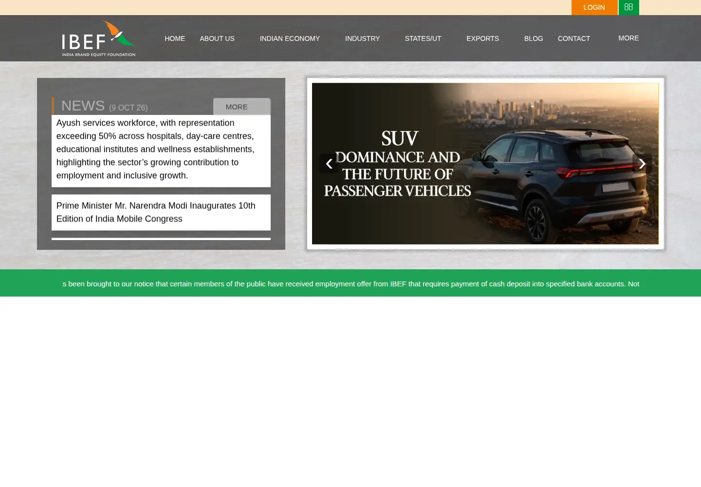 Screenshot of ibef.org