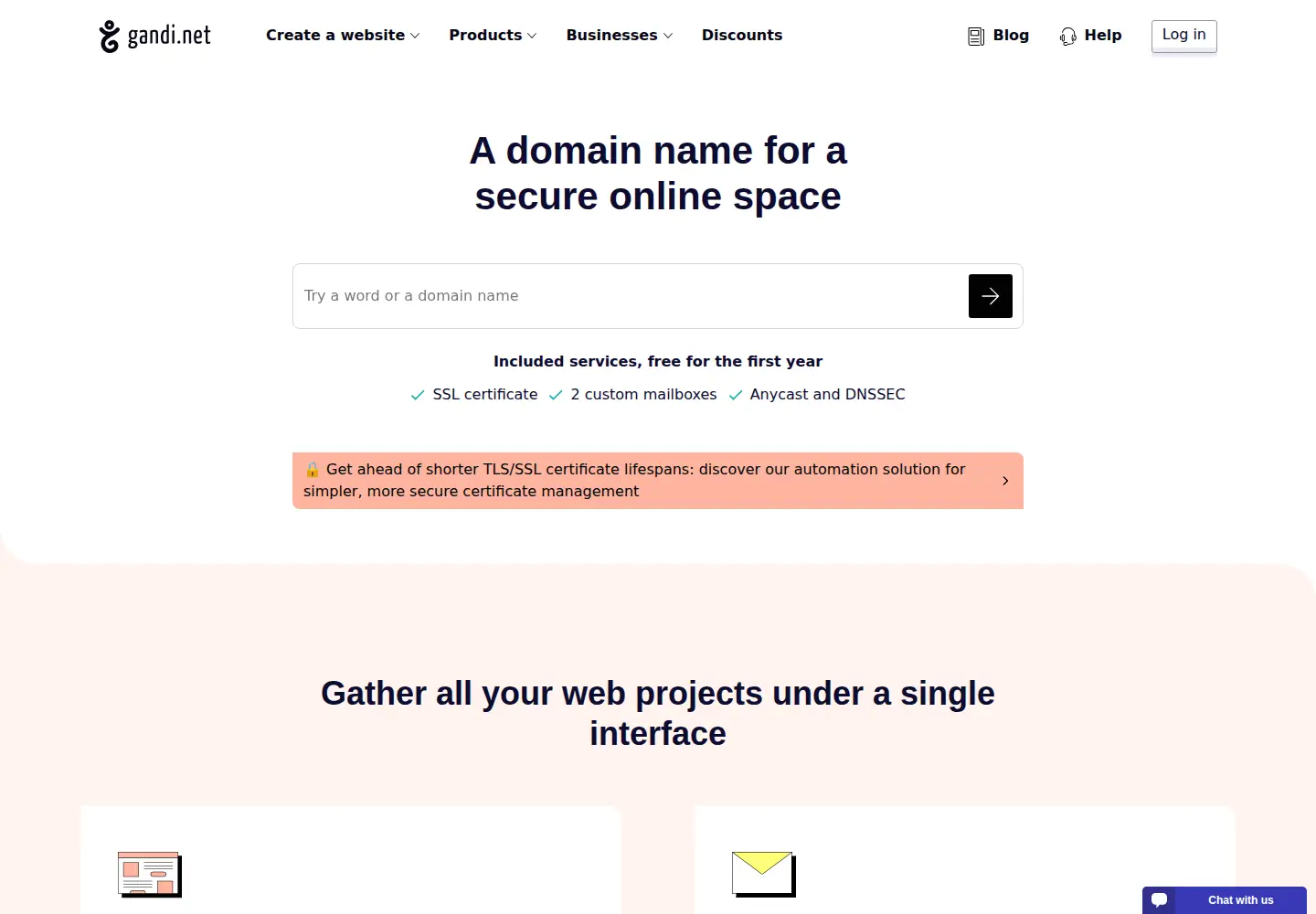 Captured homepage of gandi.net in the current scan
