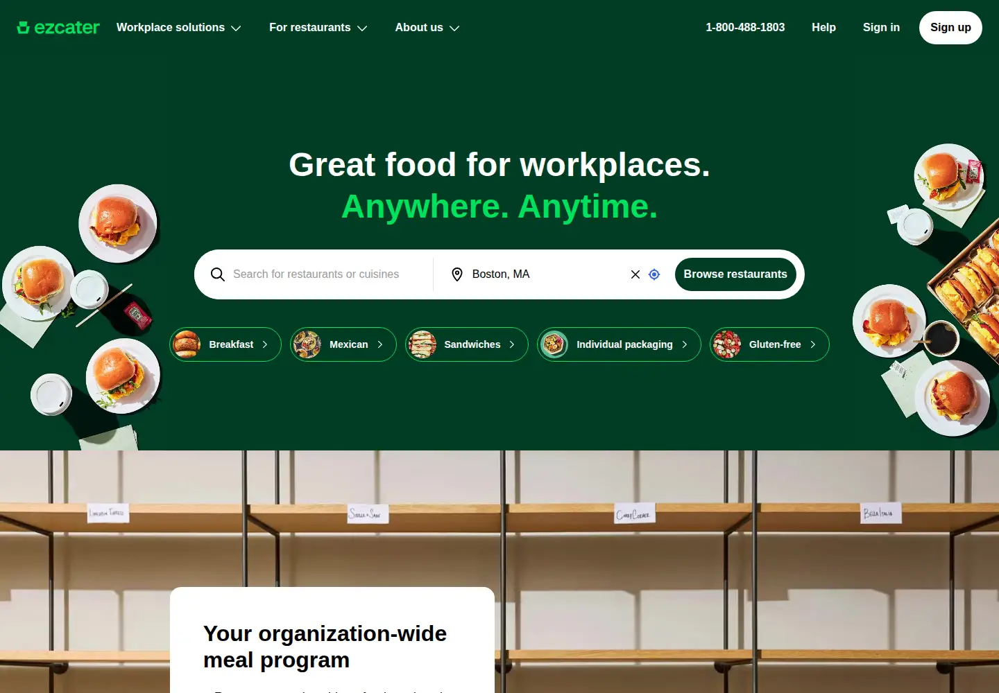 Captured homepage of ezcater.com in the current scan
