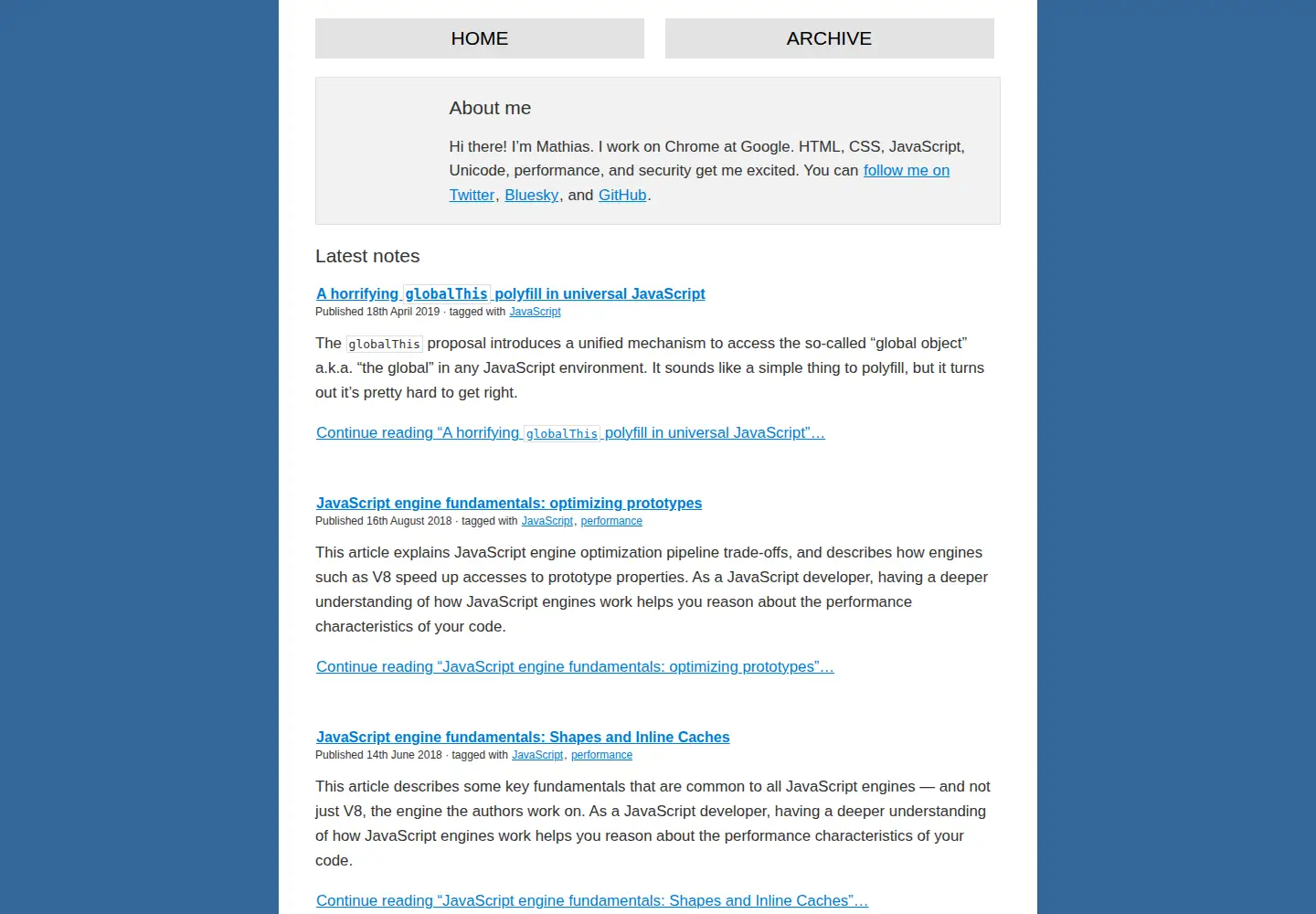 Captured homepage of mathiasbynens.be in the current scan