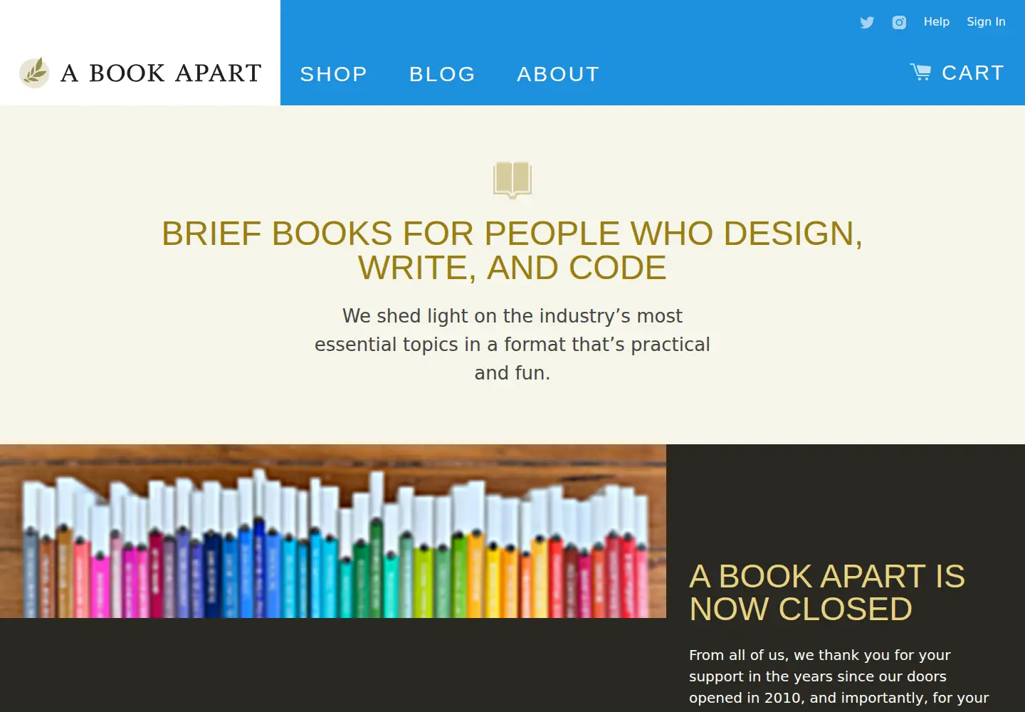 Captured homepage of abookapart.com in the current scan