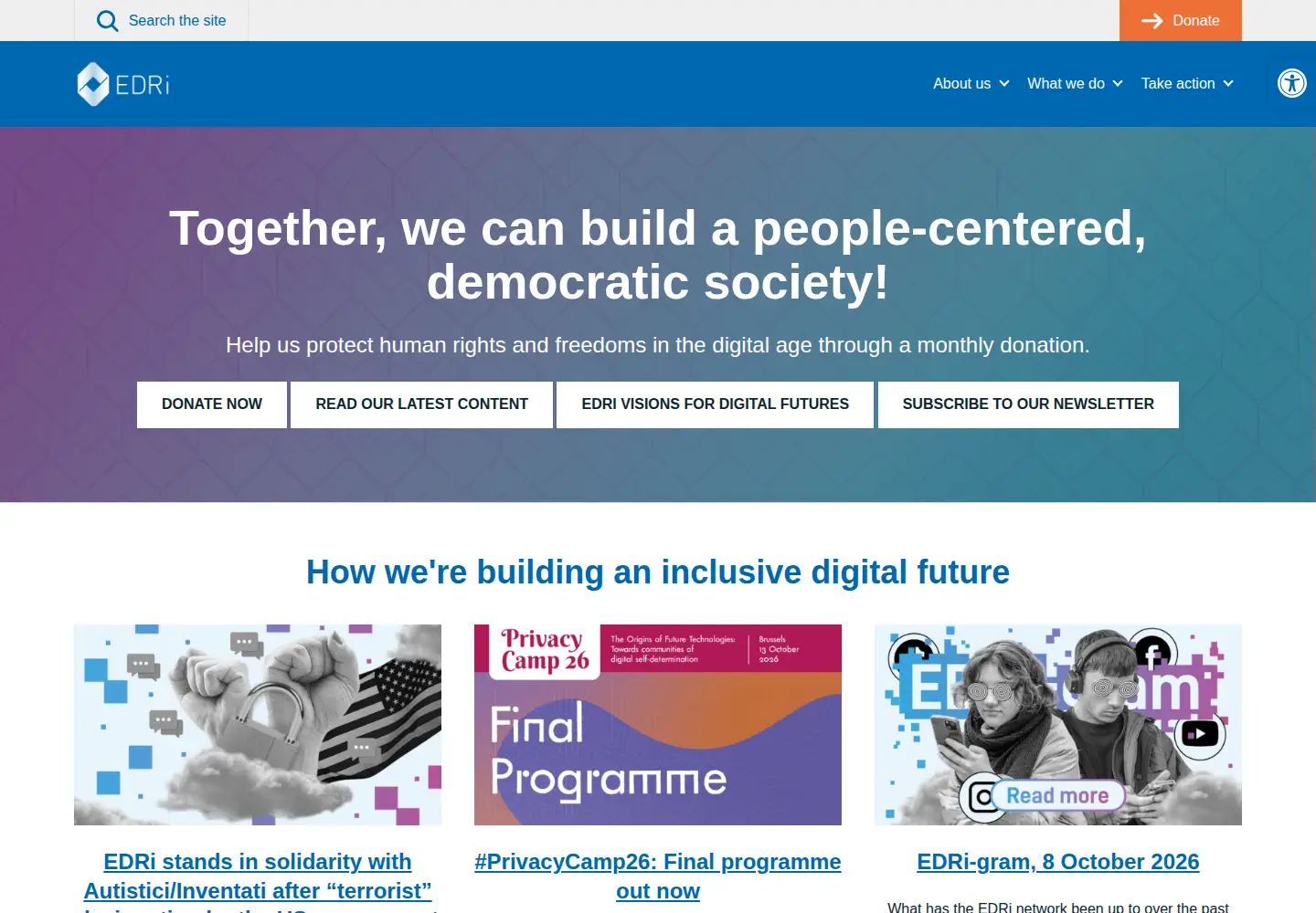 Captured homepage of edri.org in the current scan