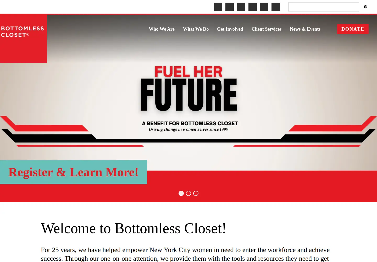 Captured homepage of bottomlessclosetnyc.org in the current scan