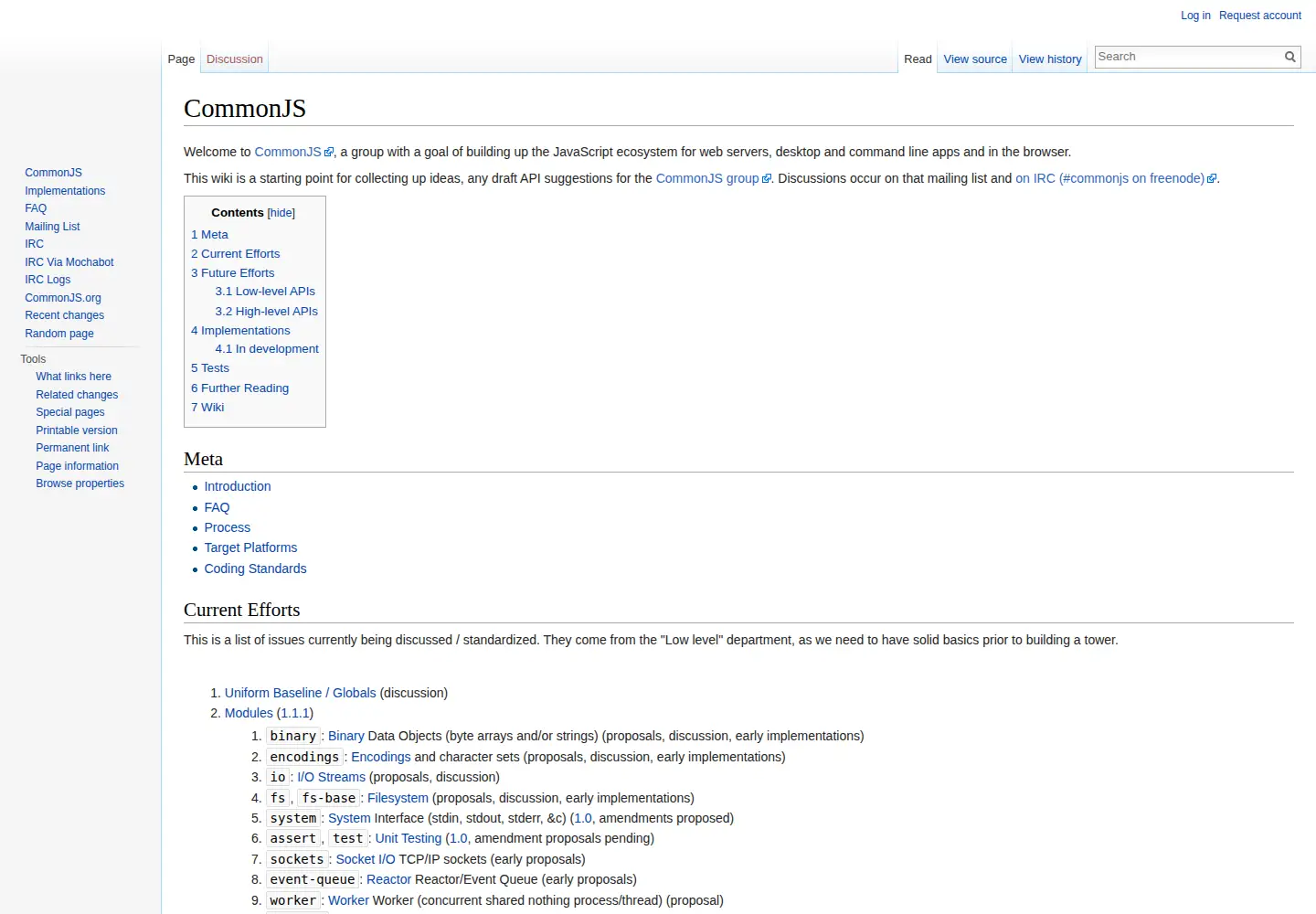 Captured homepage of commonjs.org in the current scan