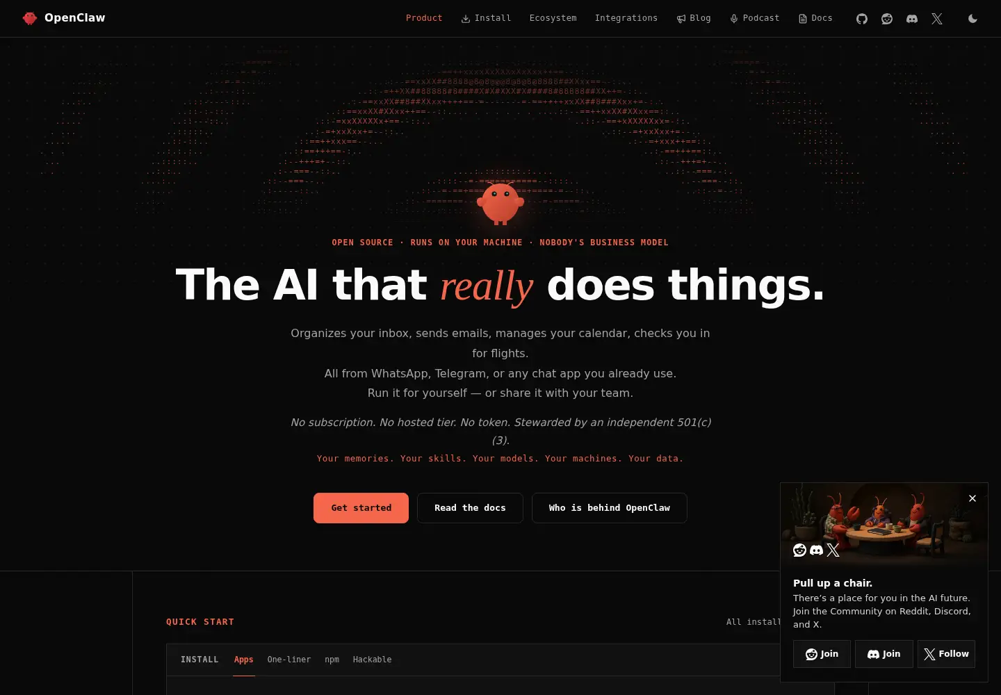 Screenshot of openclaw.ai