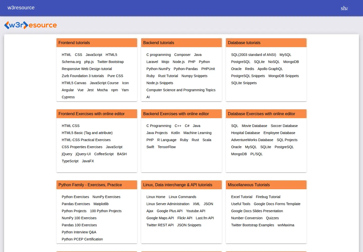 Screenshot of w3resource.com