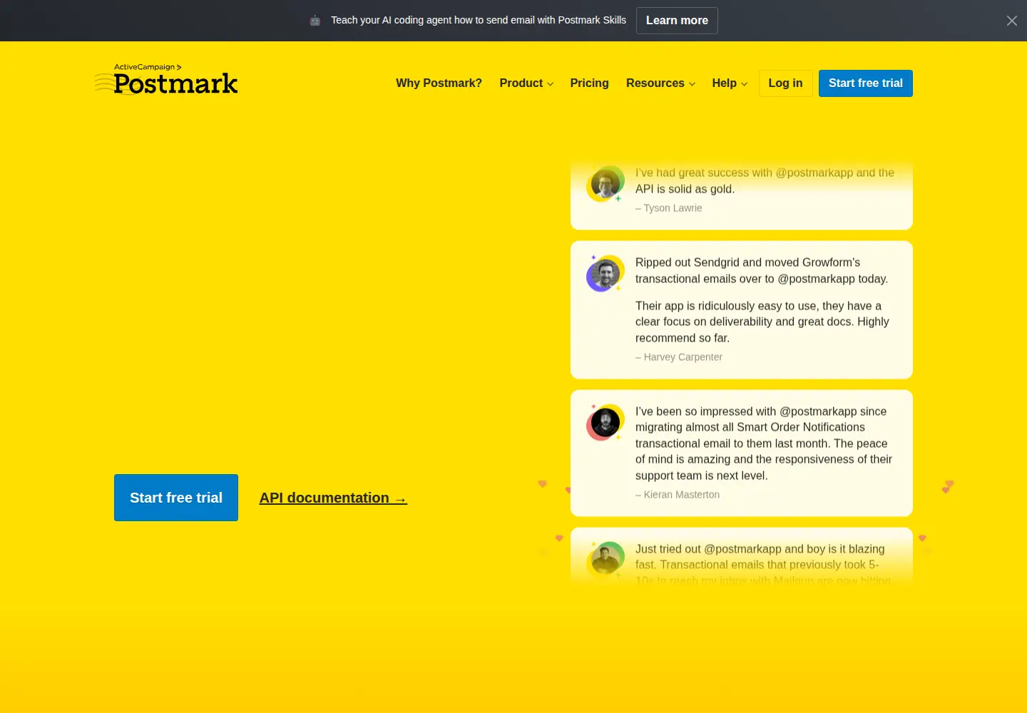 Captured homepage of postmarkapp.com in the current scan