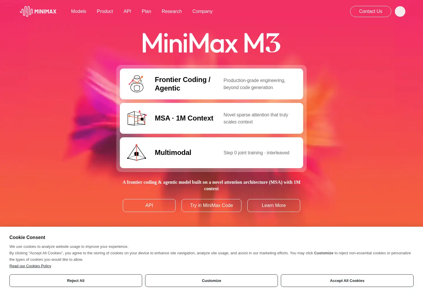 Captured homepage of minimax.io in the current scan