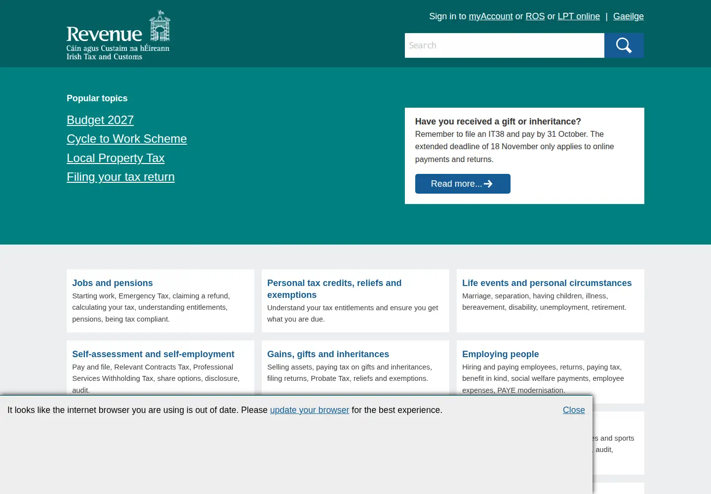 Screenshot of revenue.ie