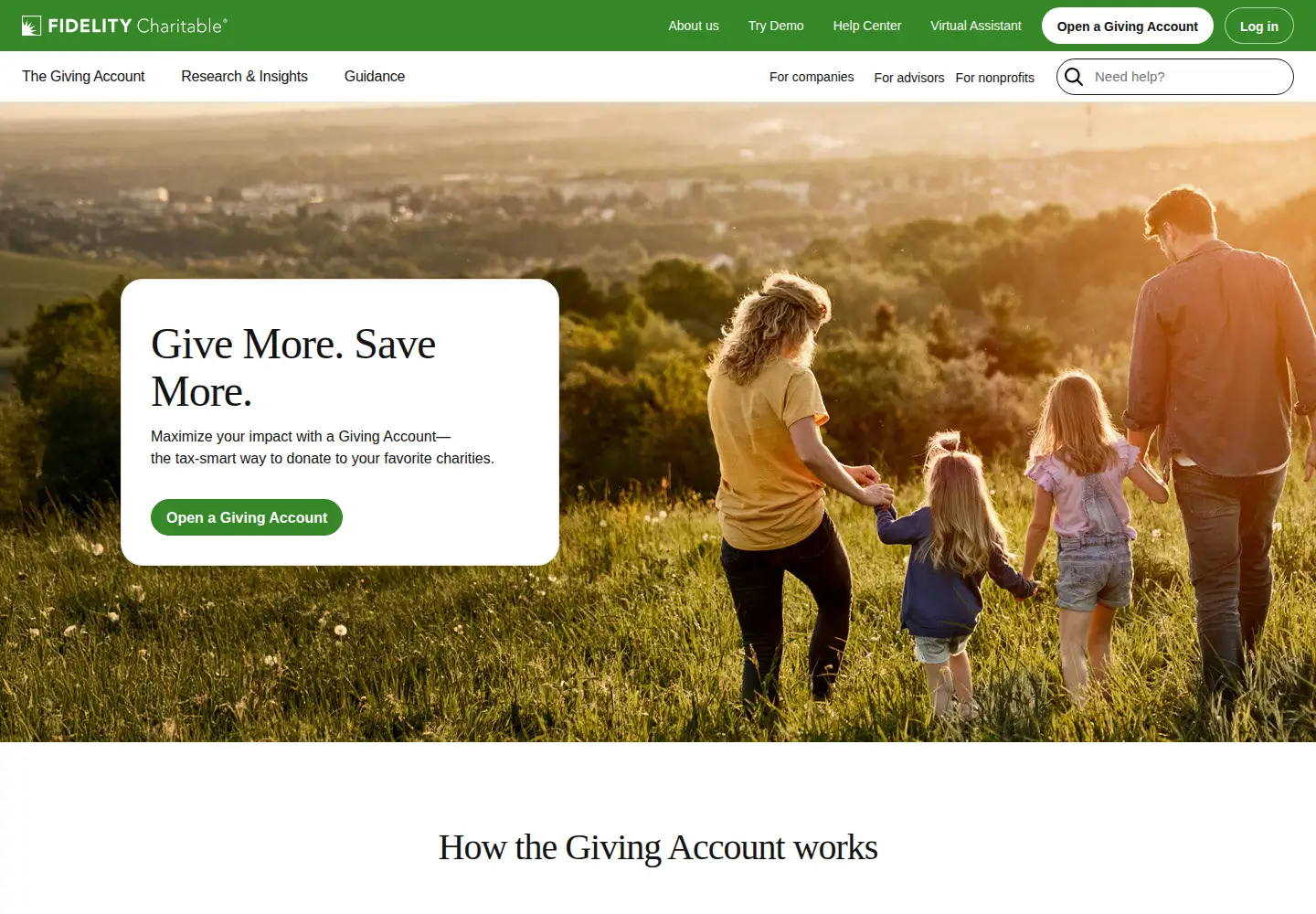Captured homepage of fidelitycharitable.org in the current scan