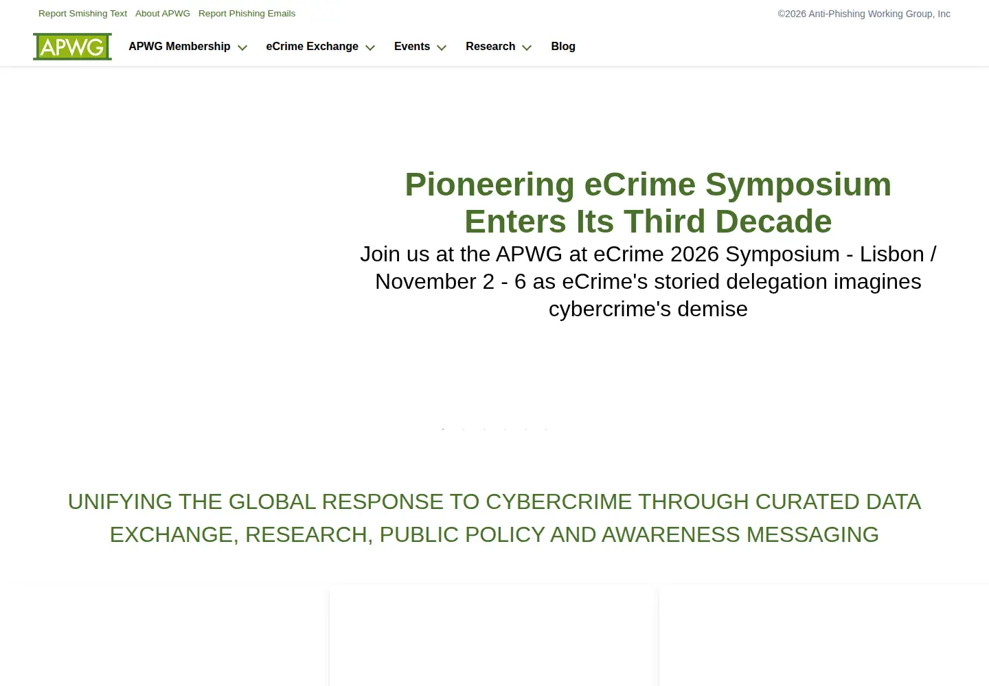 Captured homepage of apwg.org in the current scan