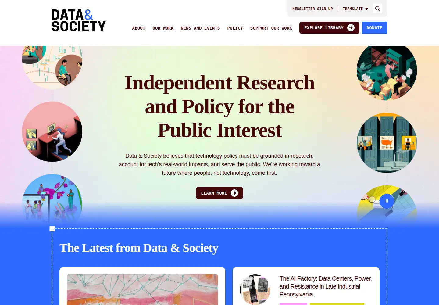 Captured homepage of datasociety.net in the current scan