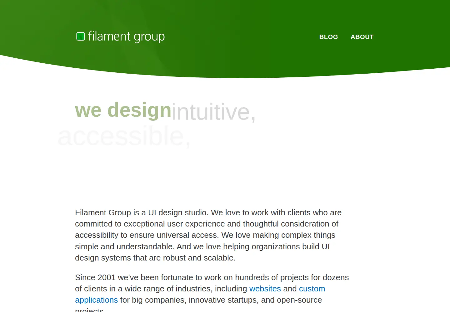 Captured homepage of filamentgroup.com in the current scan