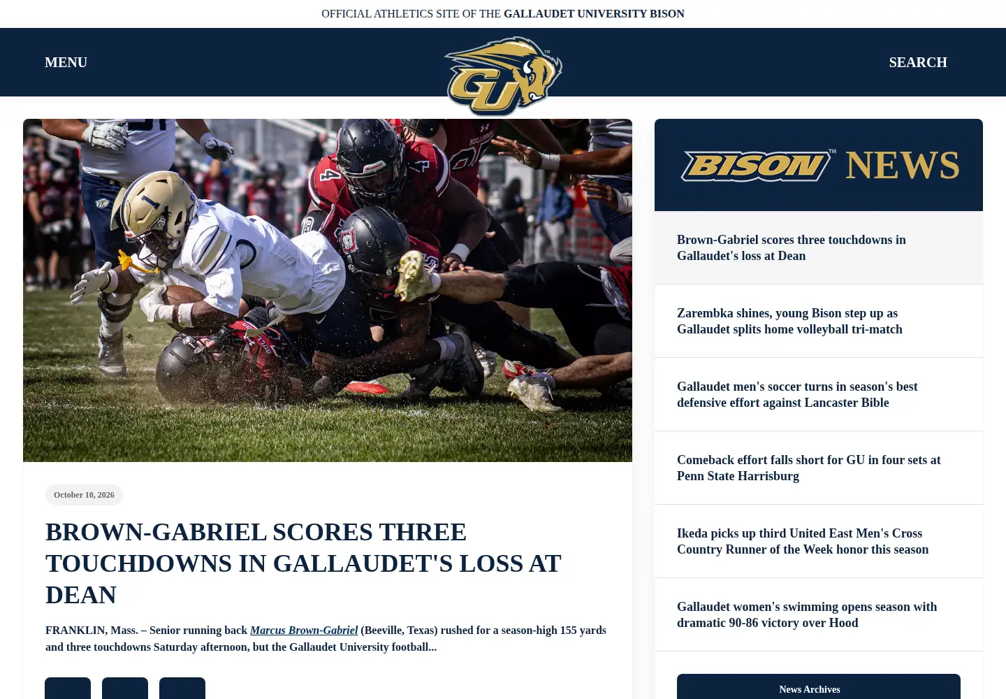 Screenshot of gallaudetathletics.com