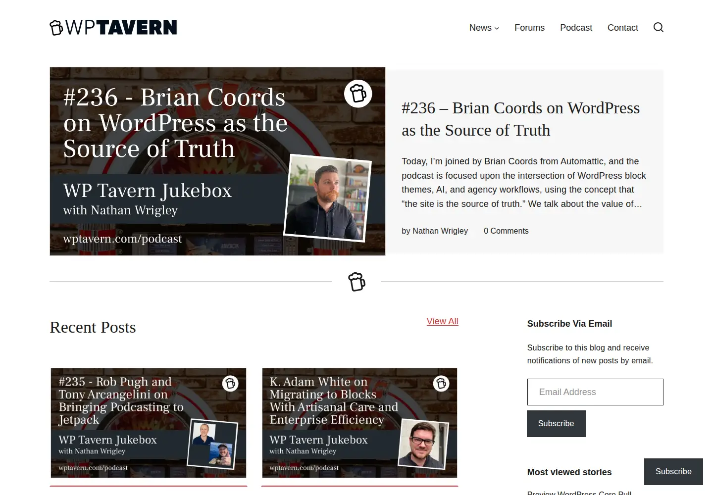 Screenshot of wptavern.com