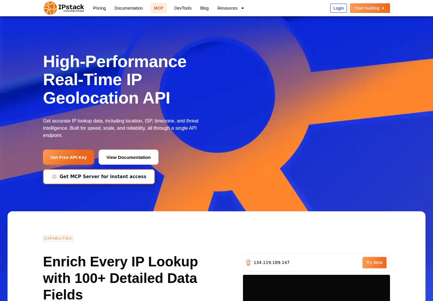 Screenshot of ipstack.com