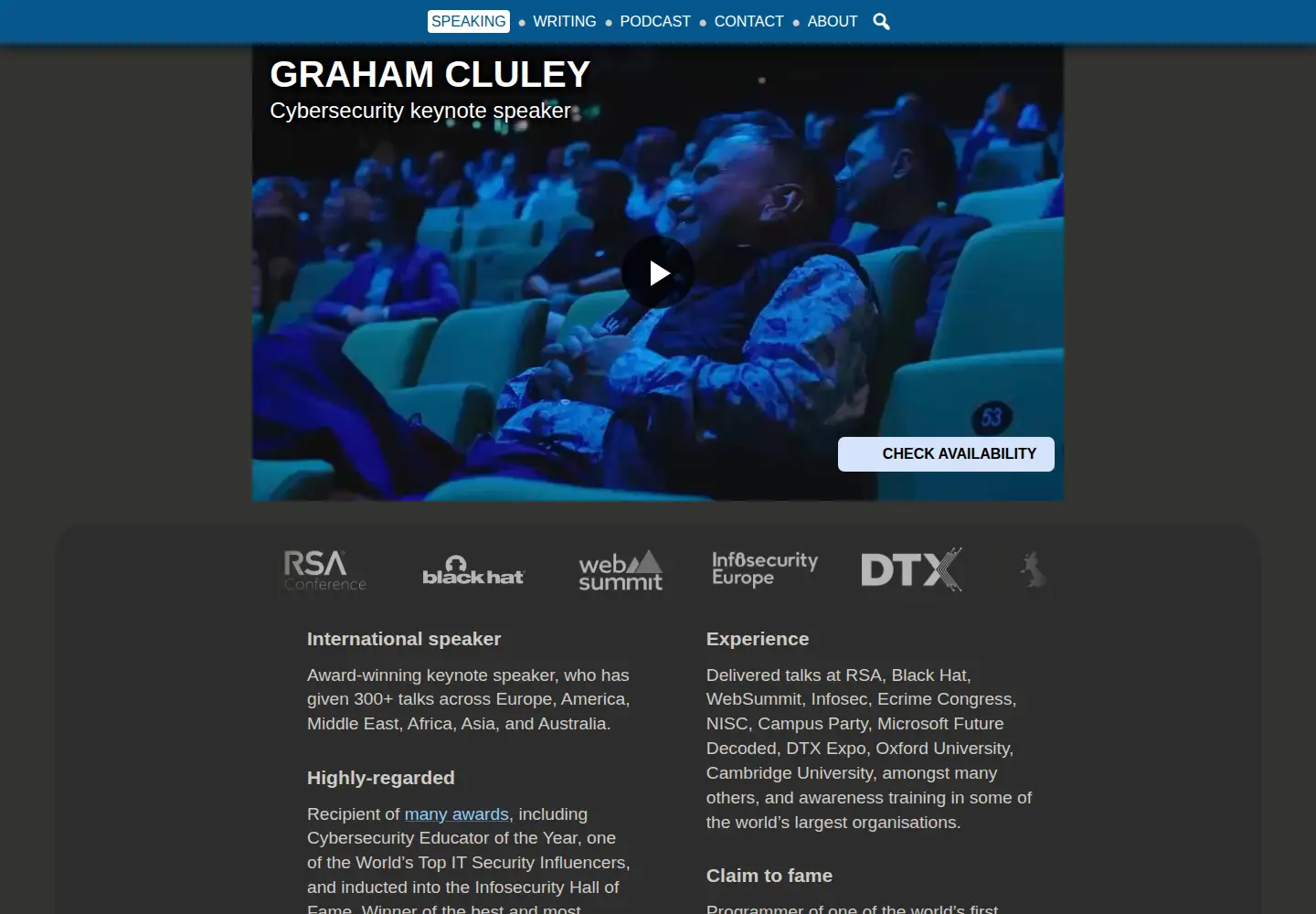 Captured homepage of grahamcluley.com in the current scan
