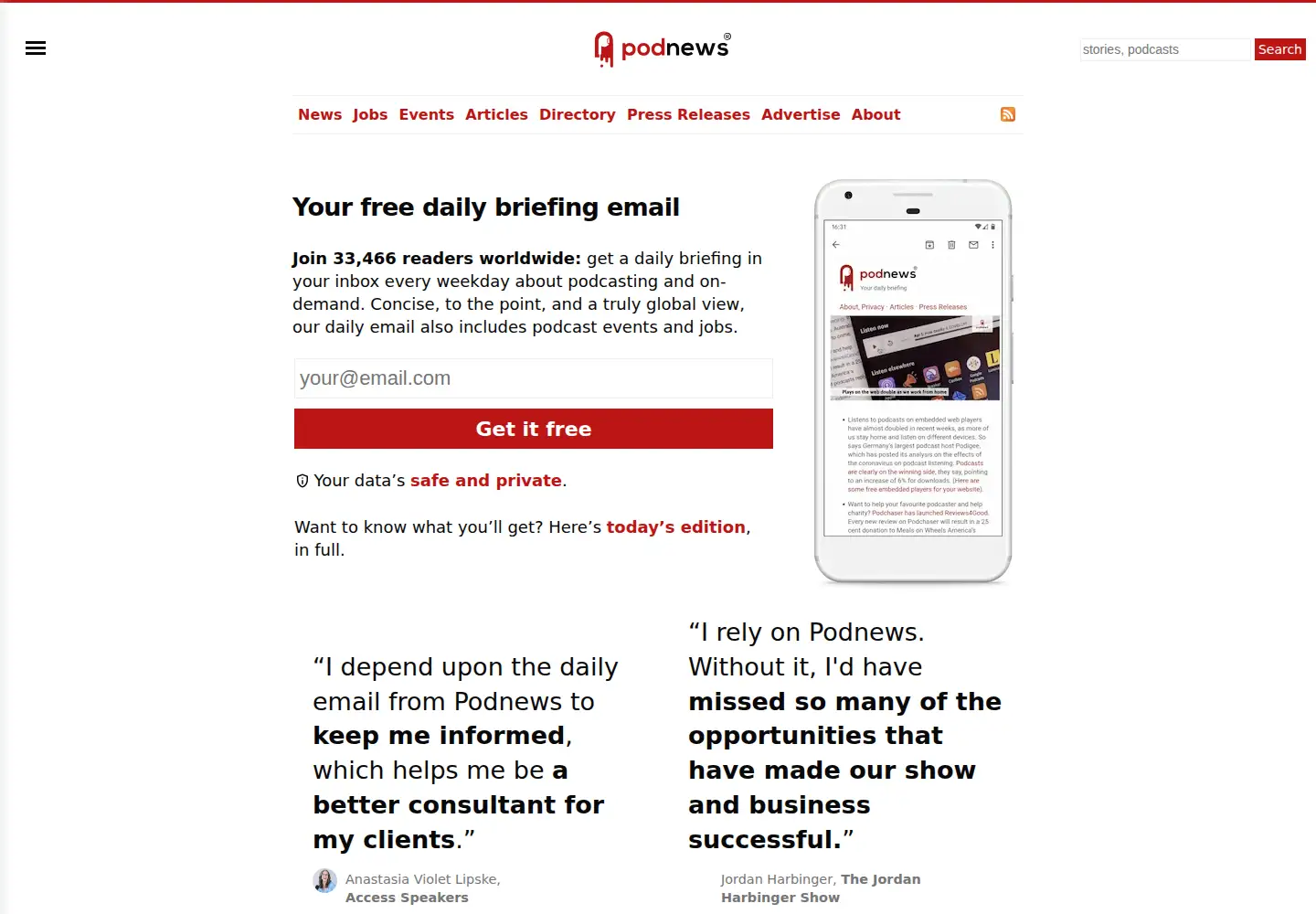 Captured homepage of podnews.net in the current scan