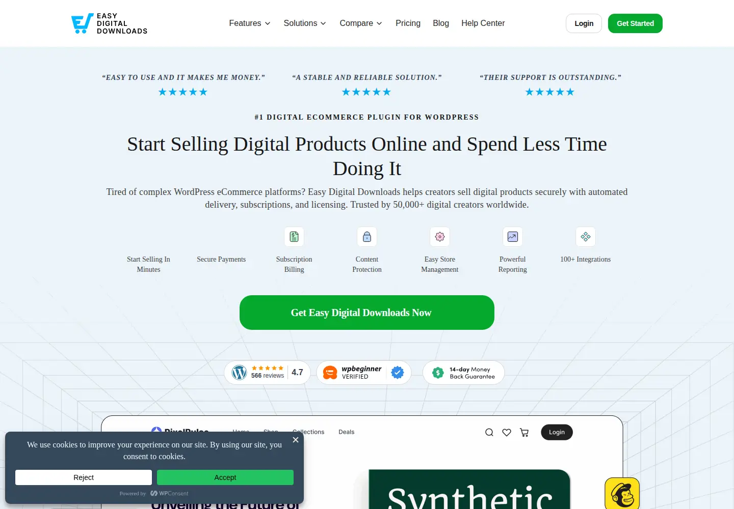 Captured homepage of easydigitaldownloads.com in the current scan