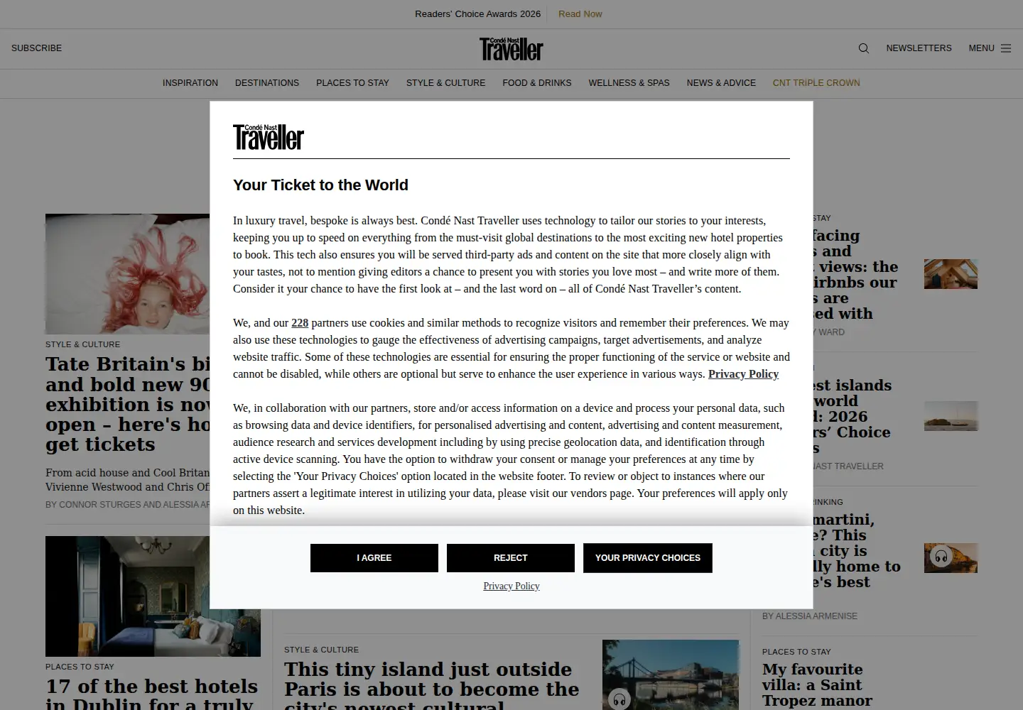 Captured homepage of cntraveller.com in the current scan