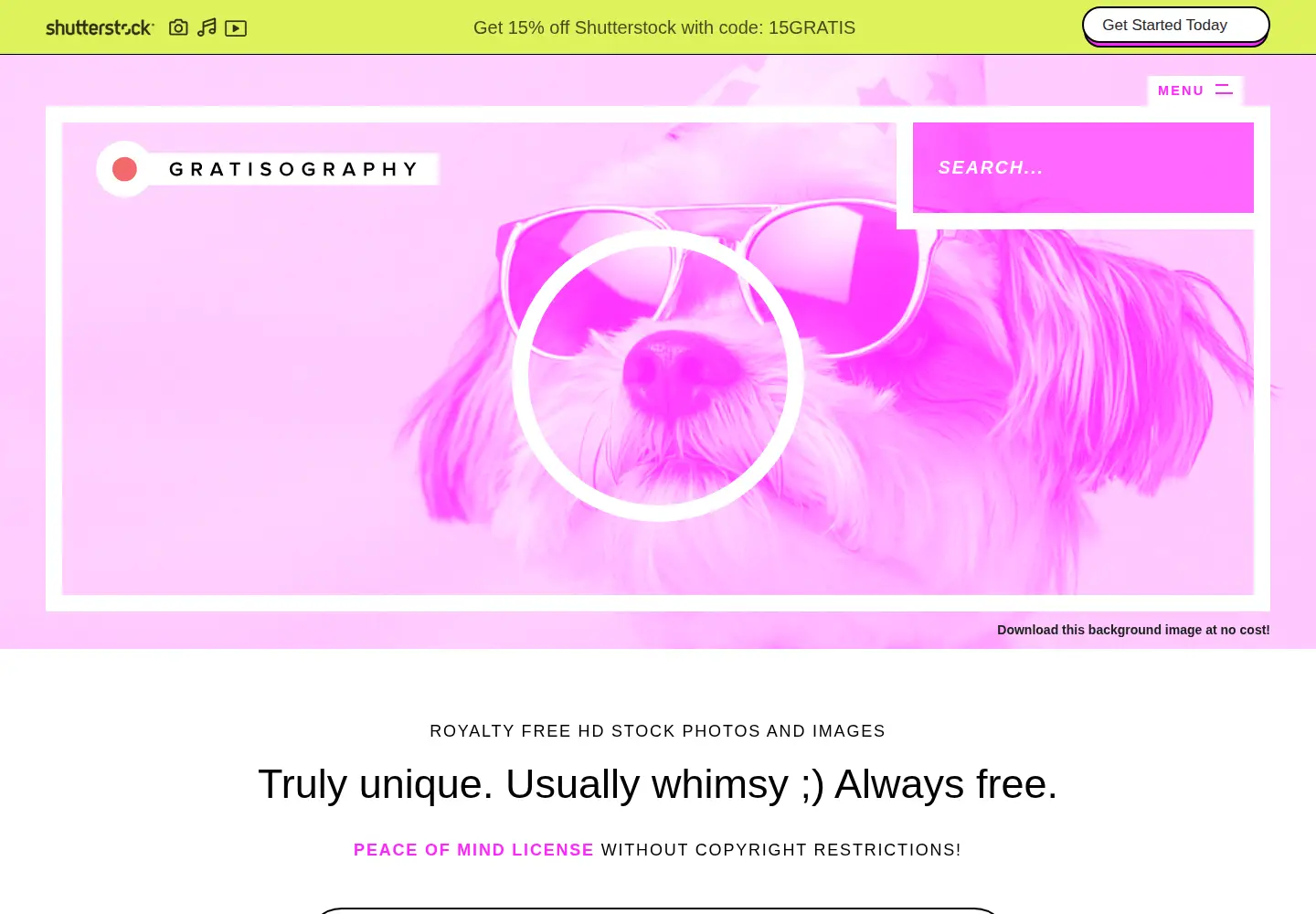 Captured homepage of gratisography.com in the current scan