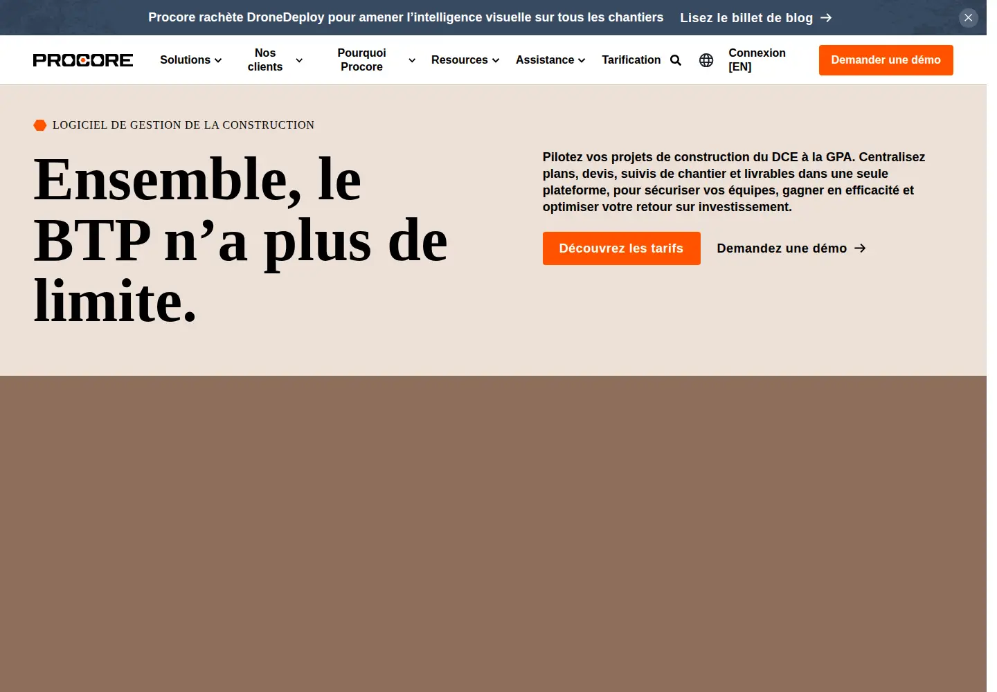 Captured homepage of procore.com in the current scan