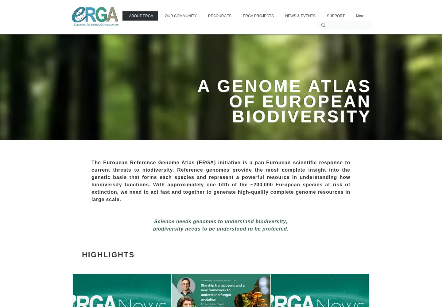 Screenshot of erga-biodiversity.eu