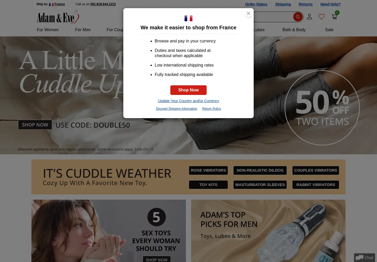 Captured homepage of adamandeve.com in the current scan