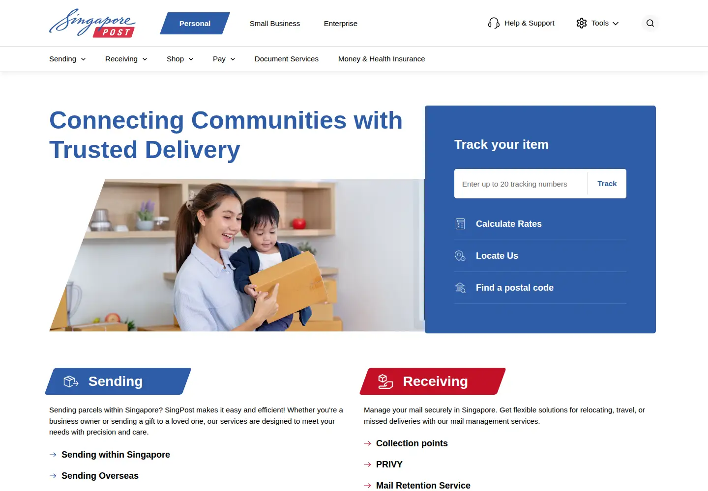 Captured homepage of singpost.com in the current scan