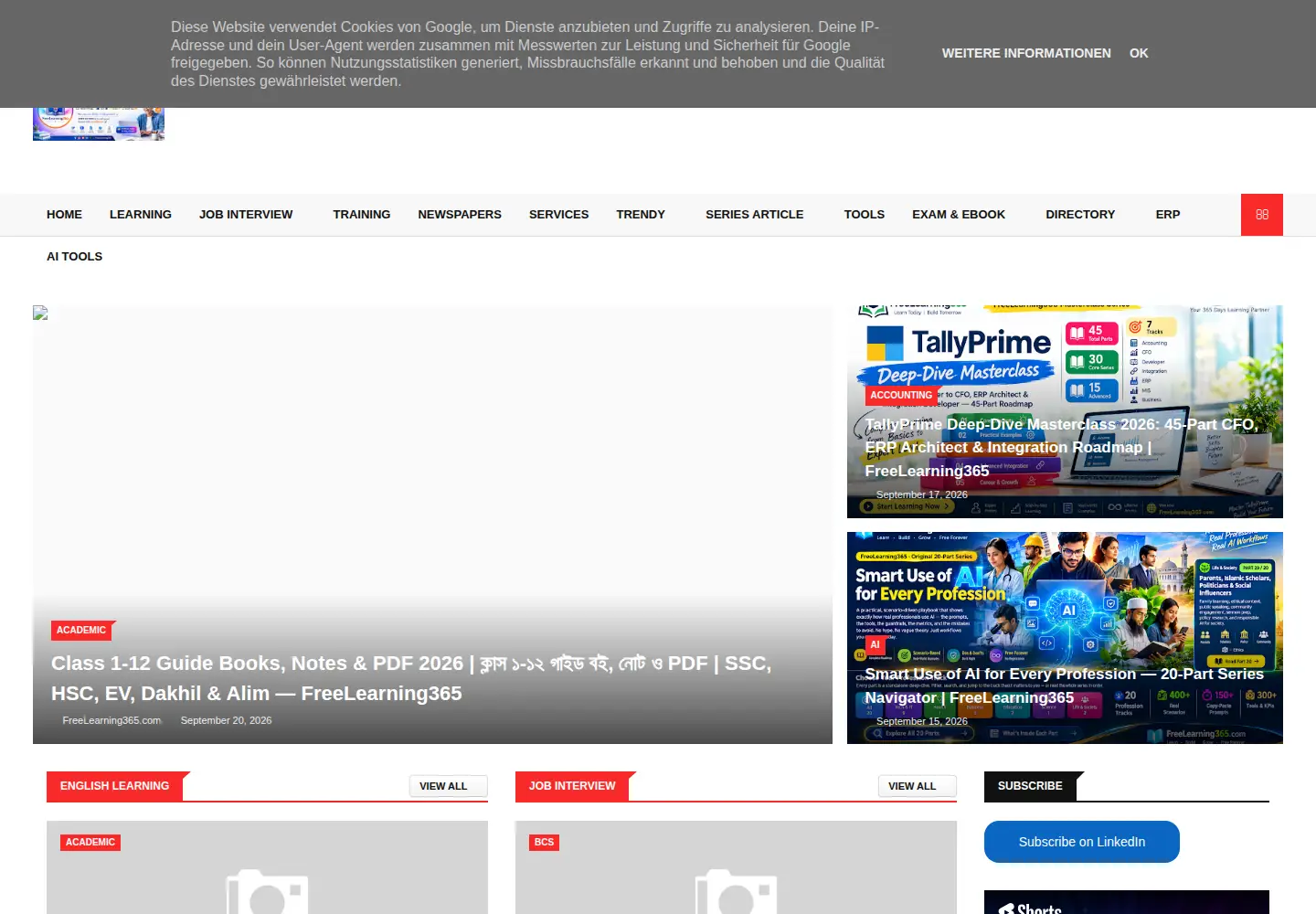 Screenshot of freelearning365.com