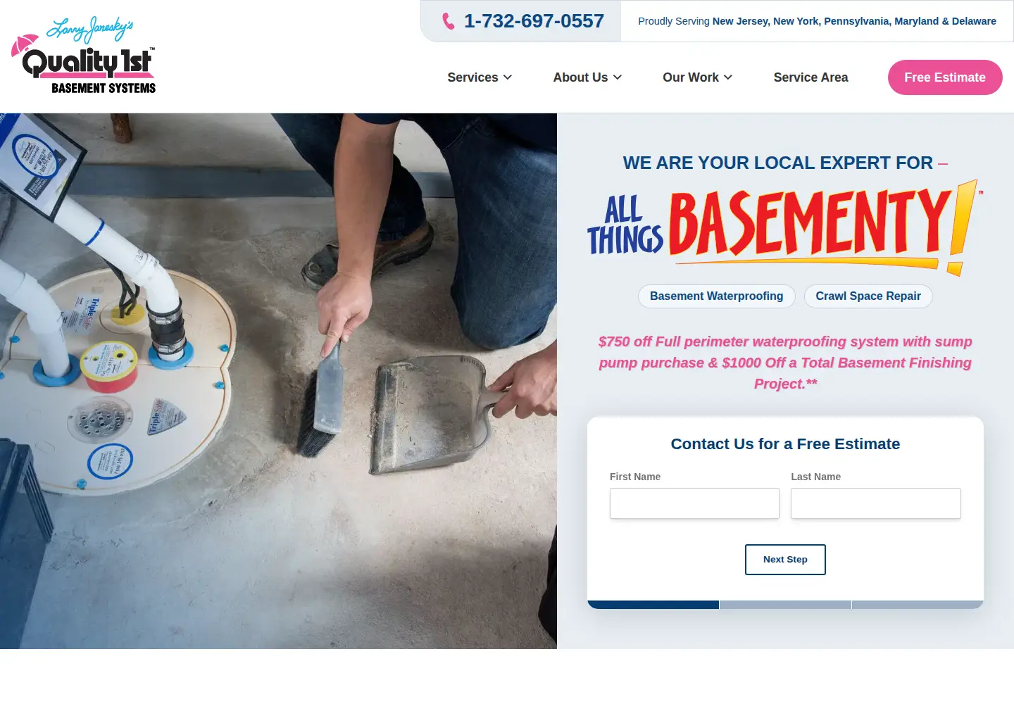 Screenshot of quality1stbasementsystems.com