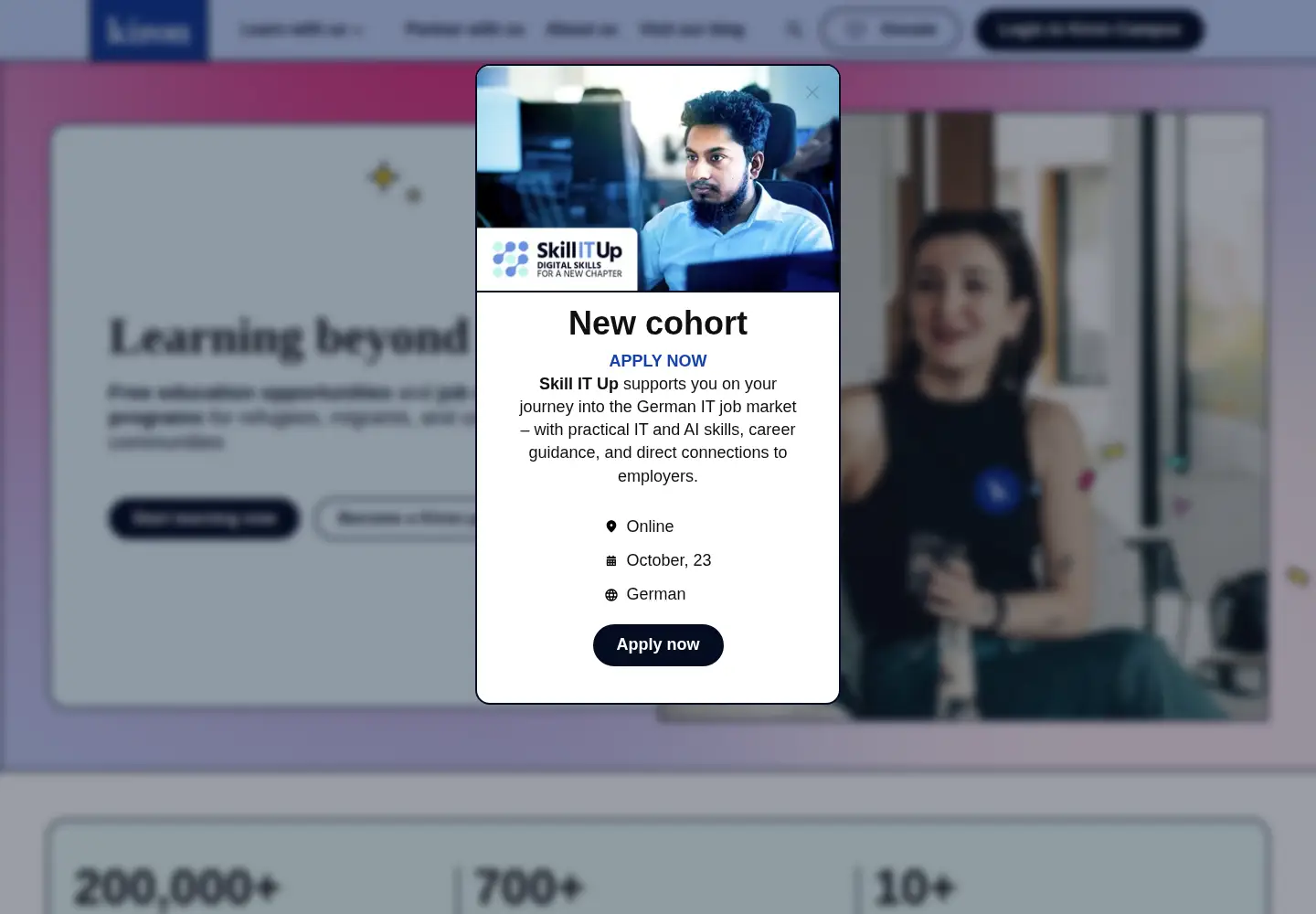 Captured homepage of kiron.ngo in the current scan