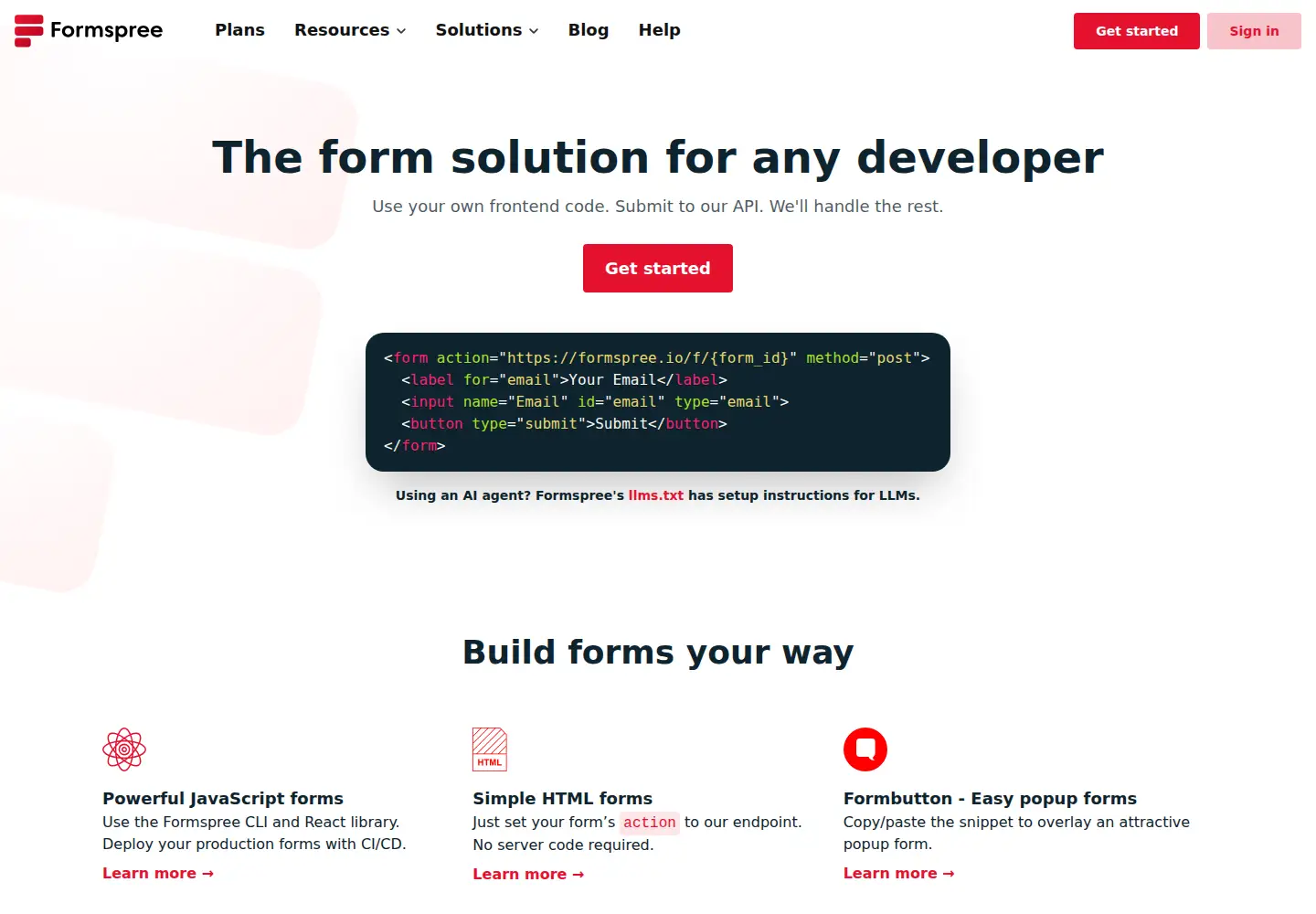 Screenshot of formspree.io
