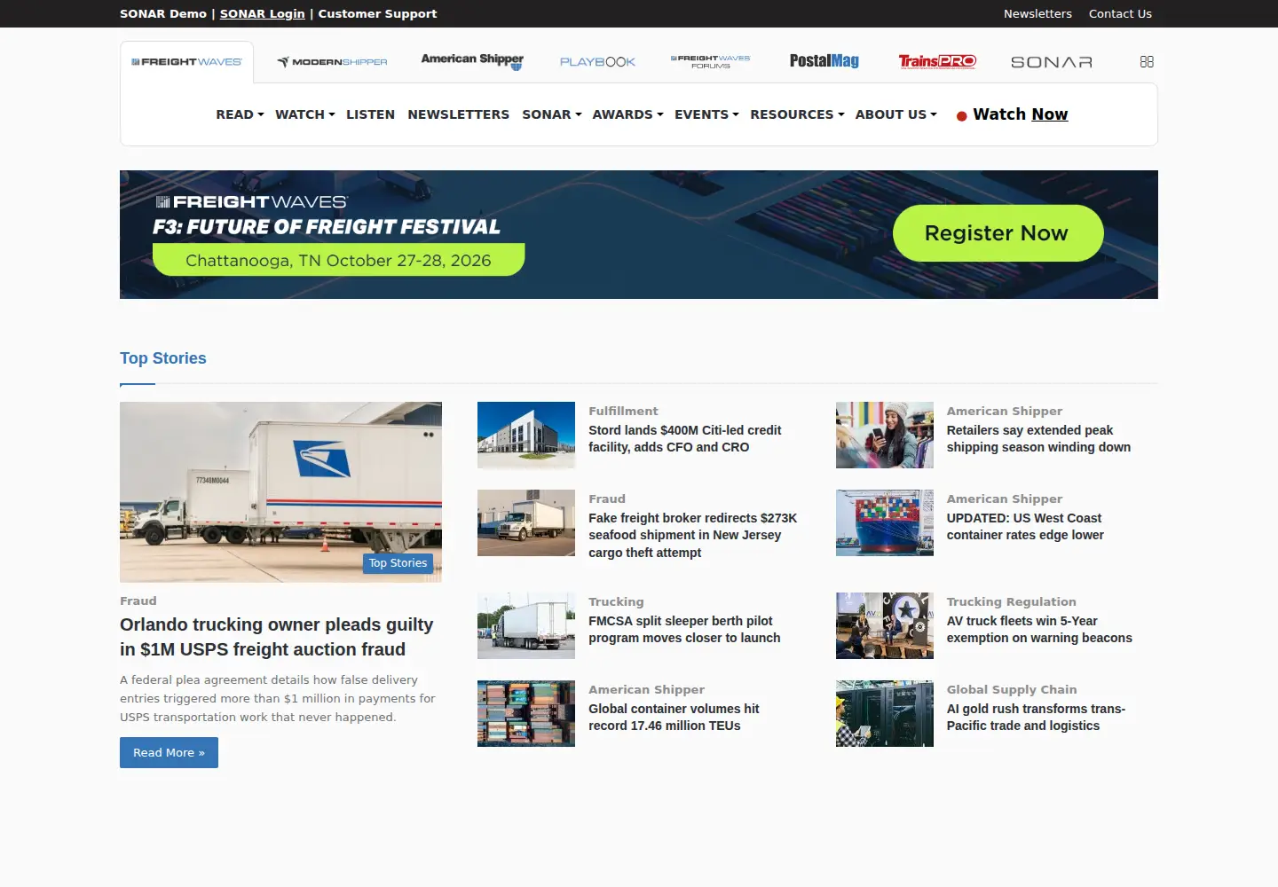 Screenshot of freightwaves.com