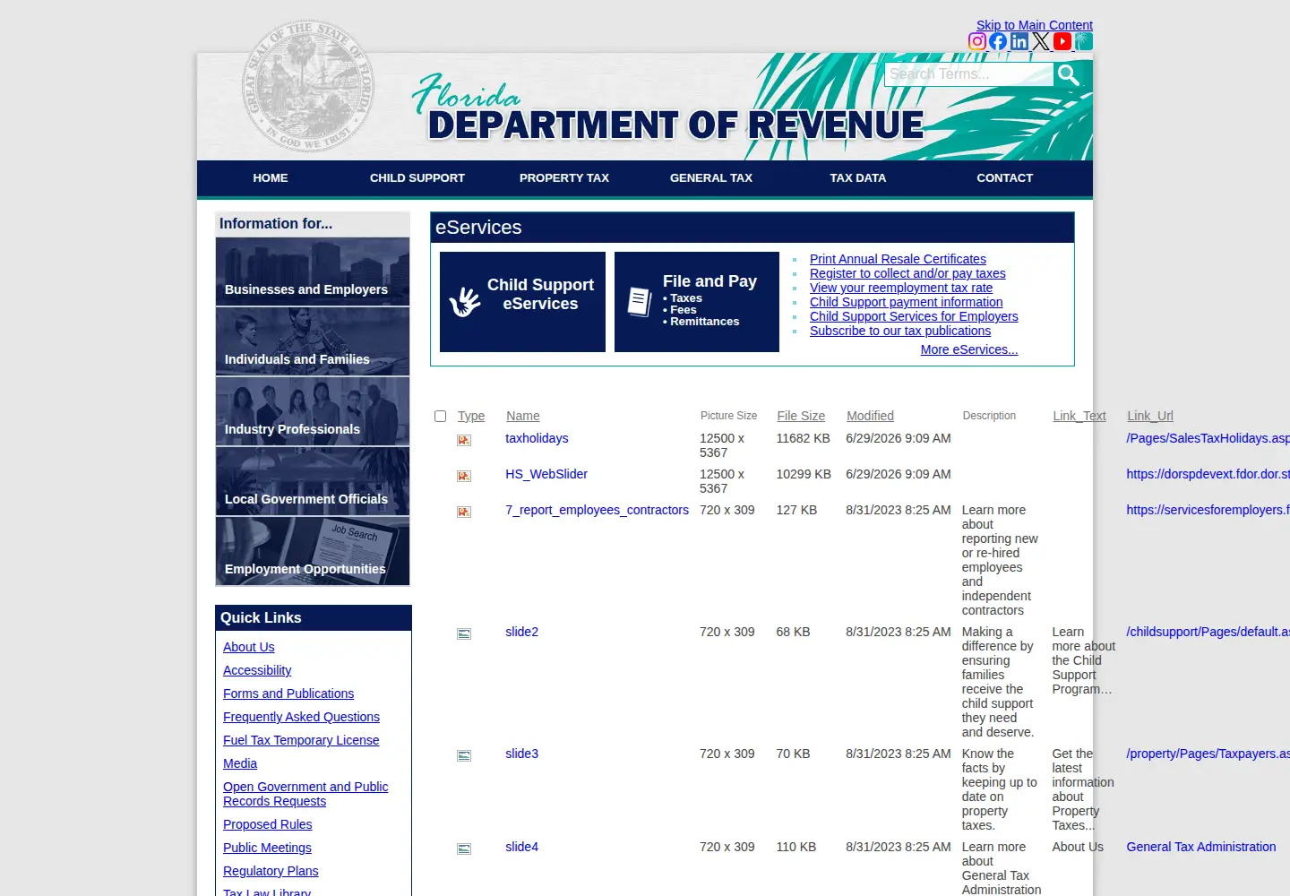 Captured homepage of floridarevenue.com in the current scan