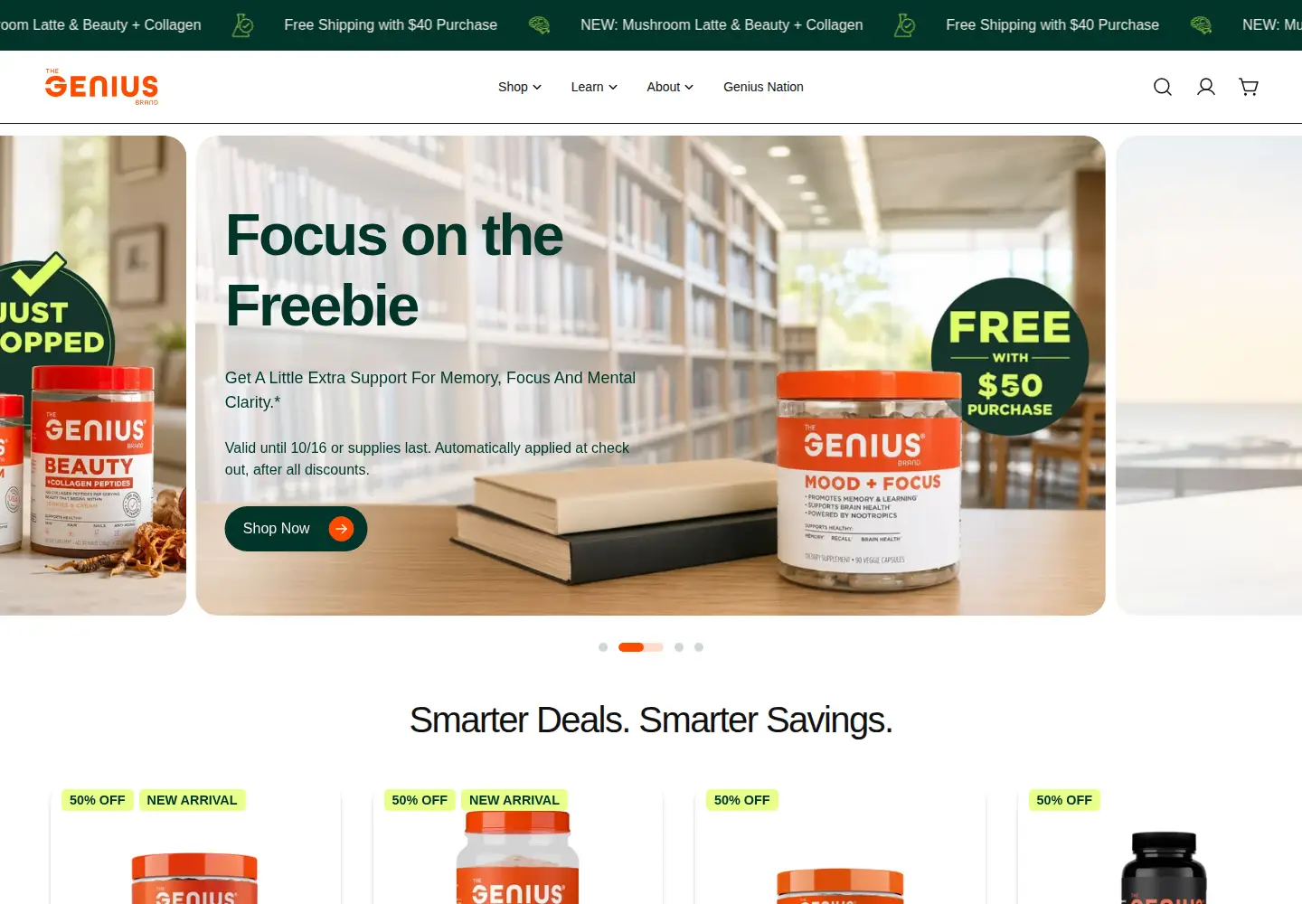 Captured homepage of thegeniusbrand.com in the current scan