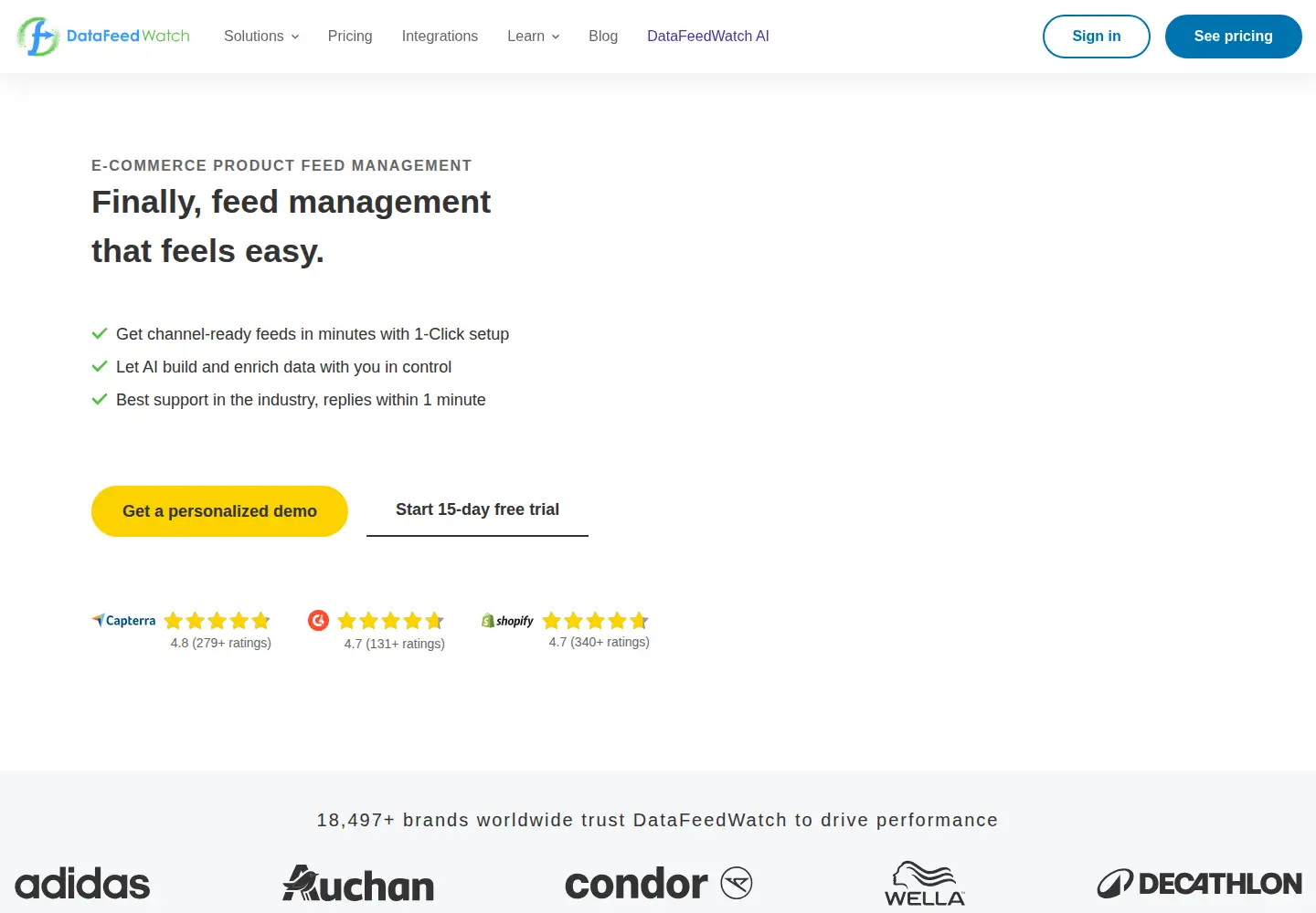 Screenshot of datafeedwatch.com