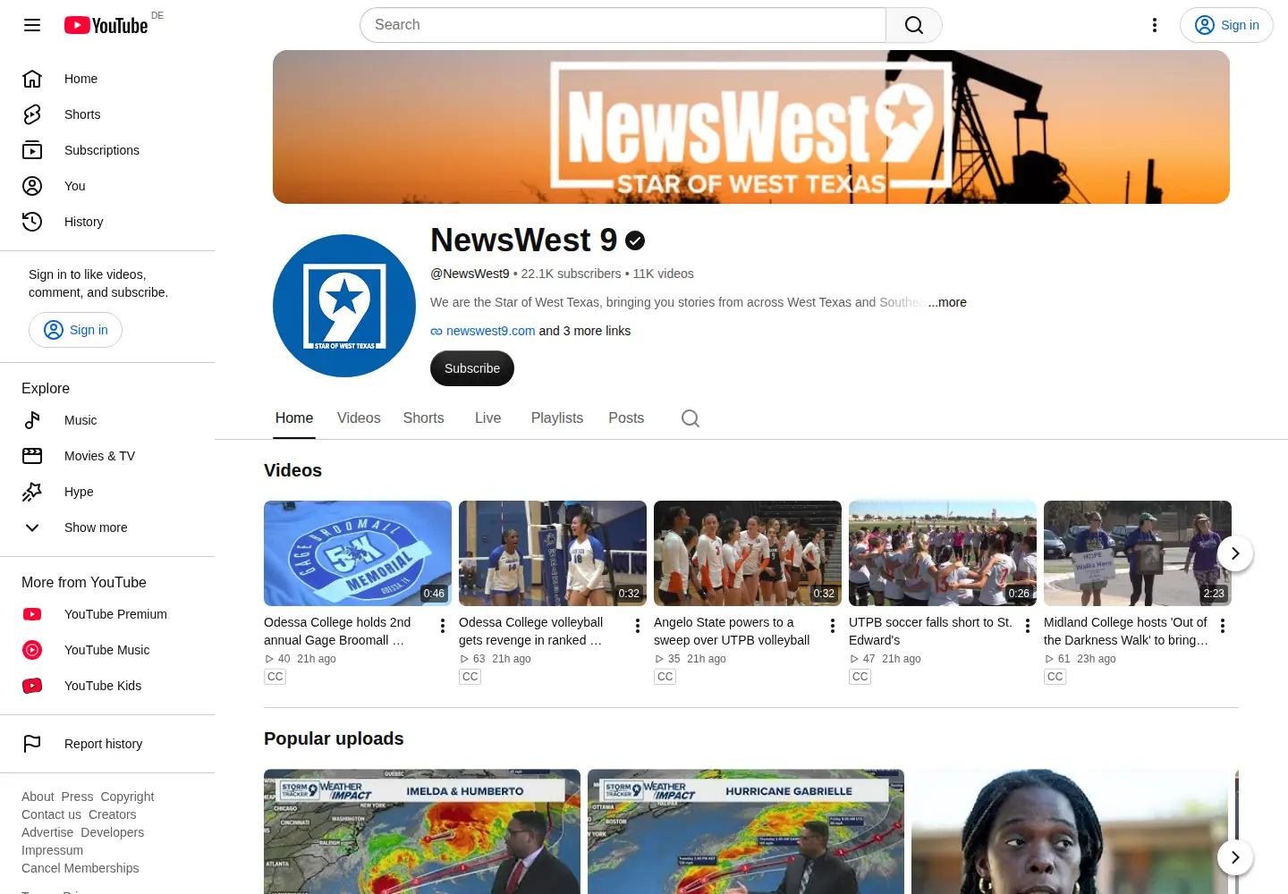 Captured homepage of newswest9.com in the current scan