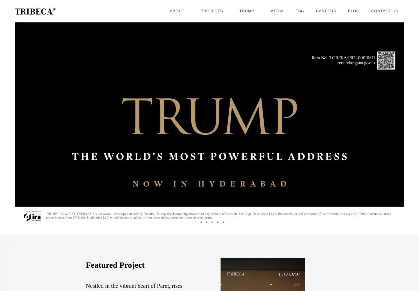 Captured homepage of tribecadevelopers.com in the current scan