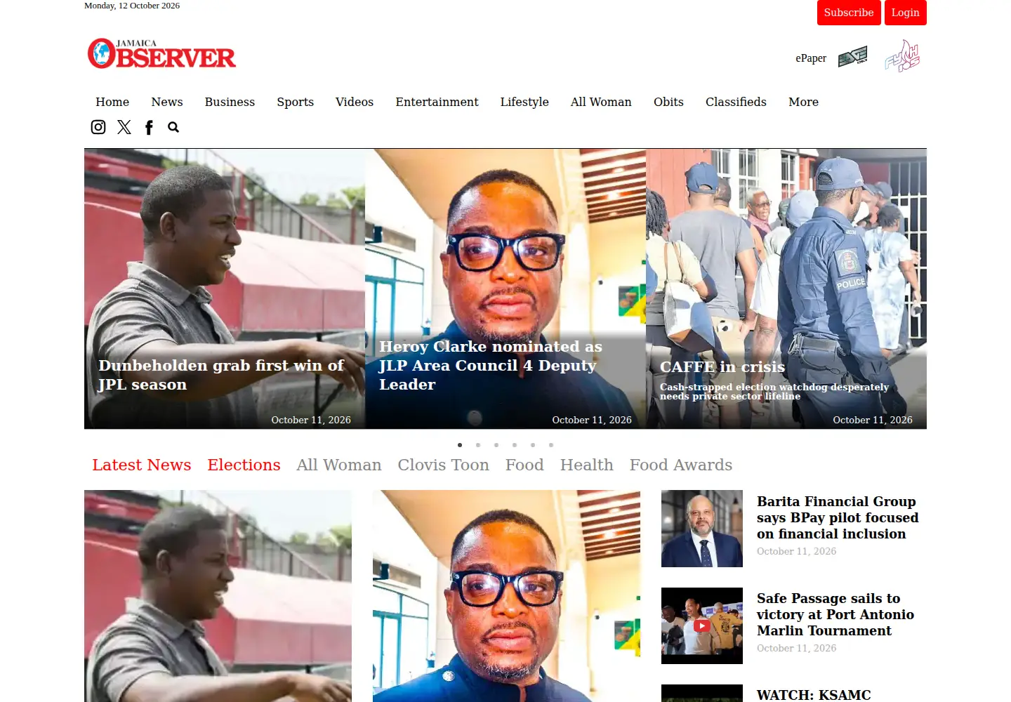 Captured homepage of jamaicaobserver.com in the current scan