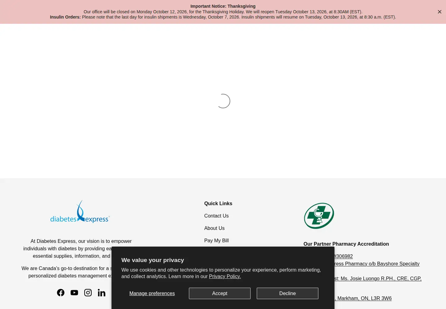 Captured homepage of diabetesexpress.ca in the current scan