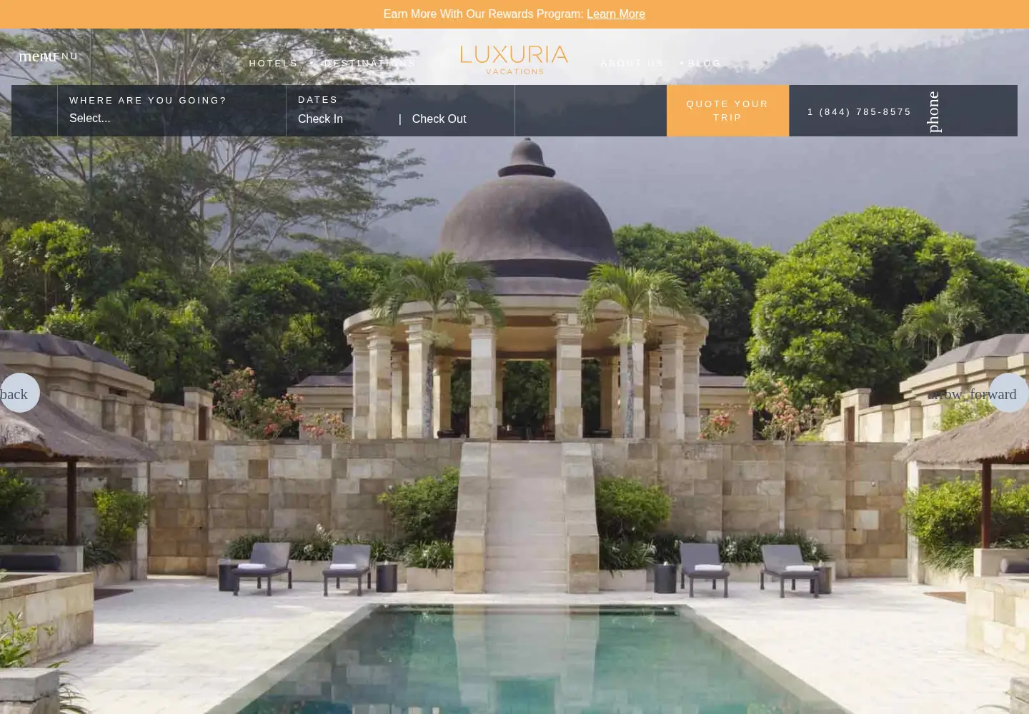 Screenshot of luxuriavacations.com