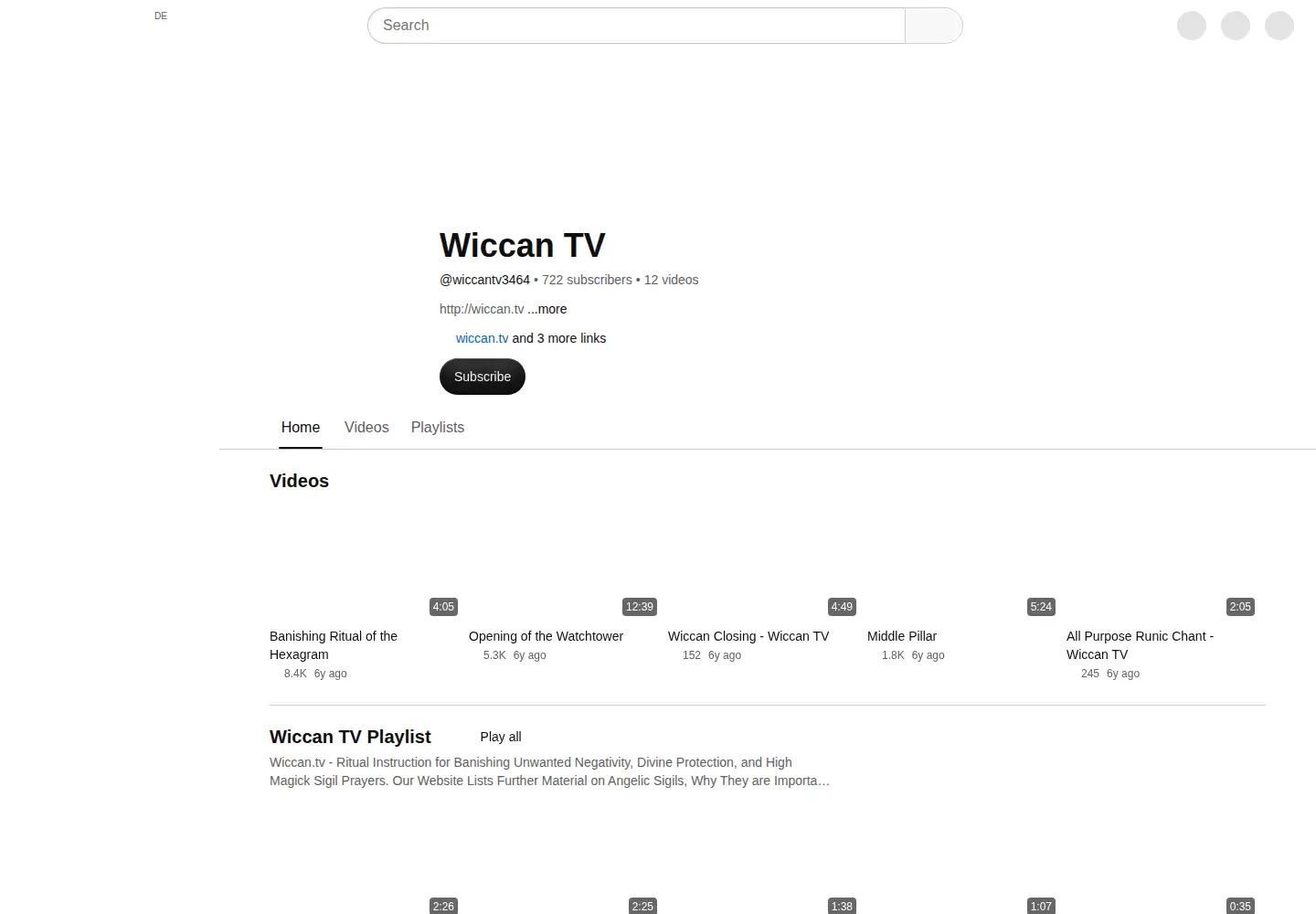Captured homepage of wiccan.tv in the current scan