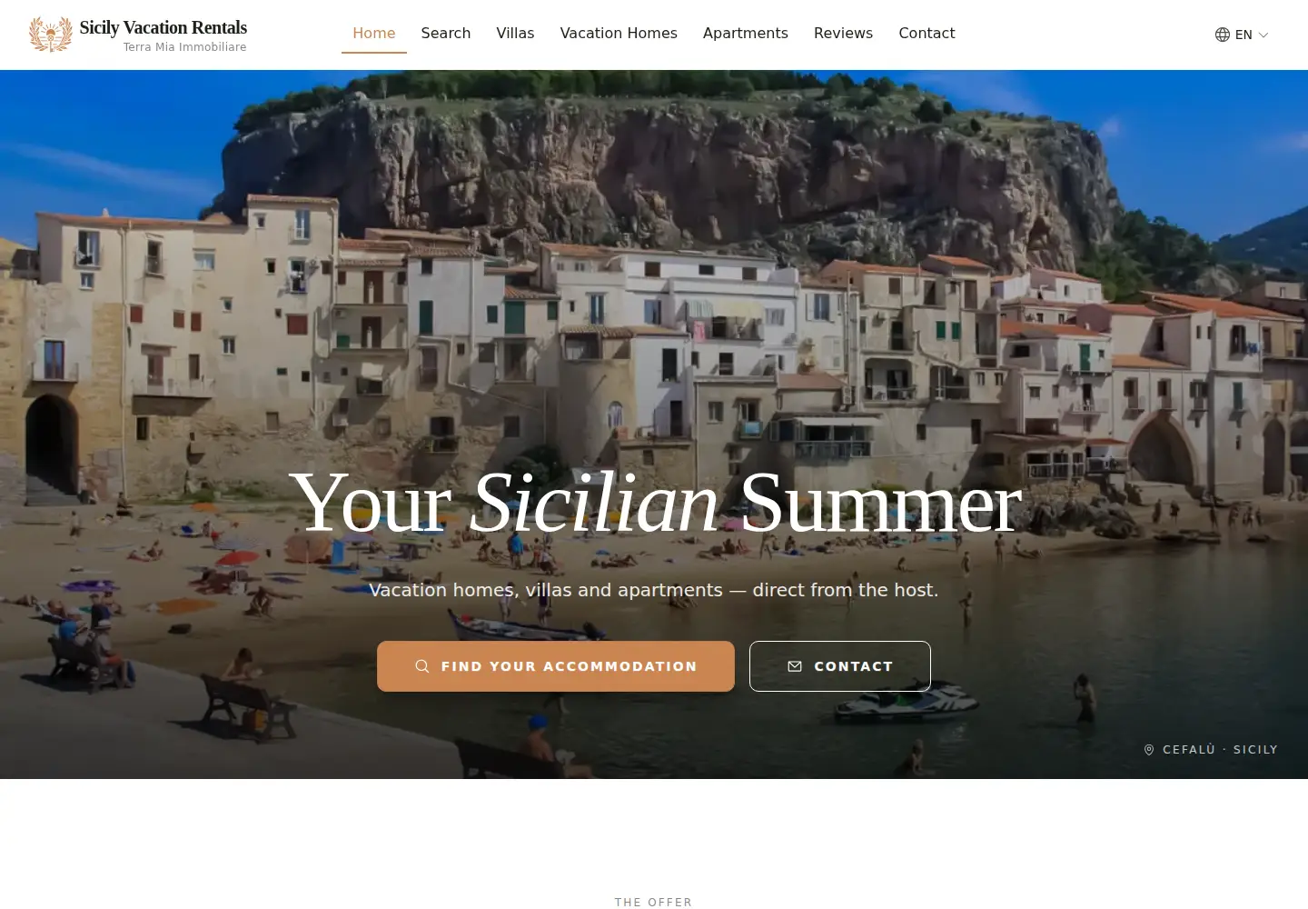Captured homepage of sicily.vacations in the current scan