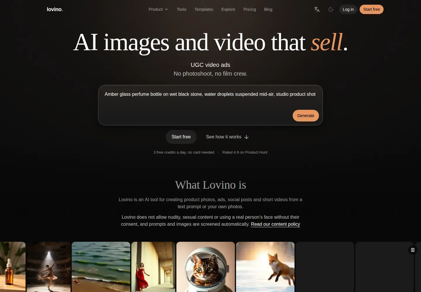 Captured homepage of lovino.ai in the current scan