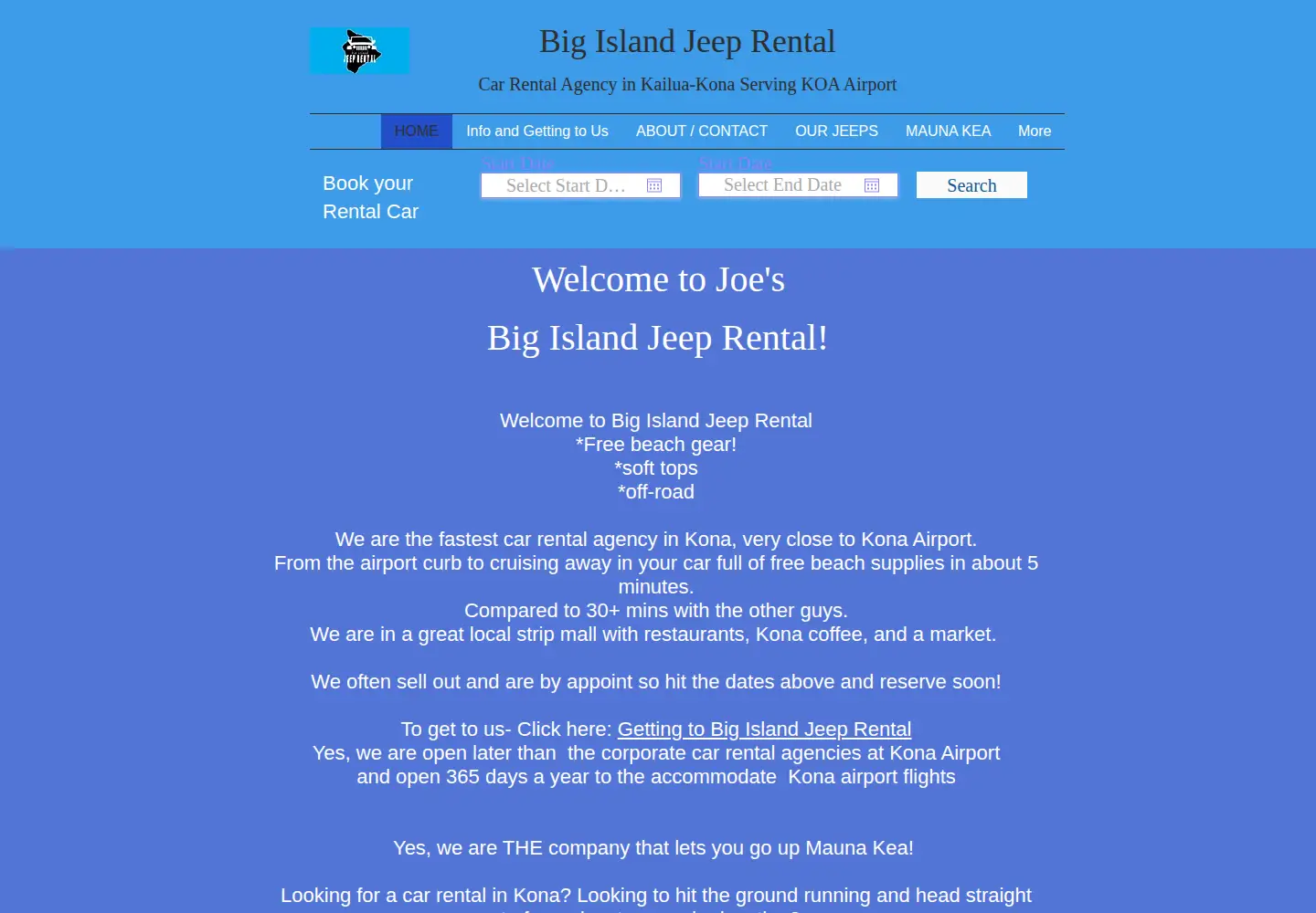 Captured homepage of bigislandjeeprental.com in the current scan